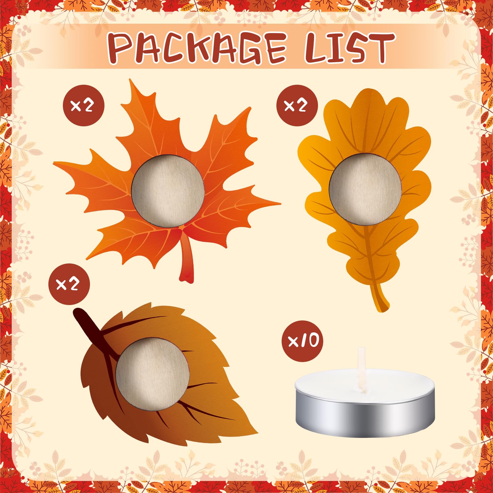 6 Pcs Fall Thanksgiving Candle Holders with 10 White Candles - Maple Leaf Harvest Table Centerpiece Decor, Tealight Holders for Home, Autumn Party, Mantel & Tabletop Decorations - Perfect for Thanksgiving Dinner, Fall Weddings & Cozy Home Ambiance