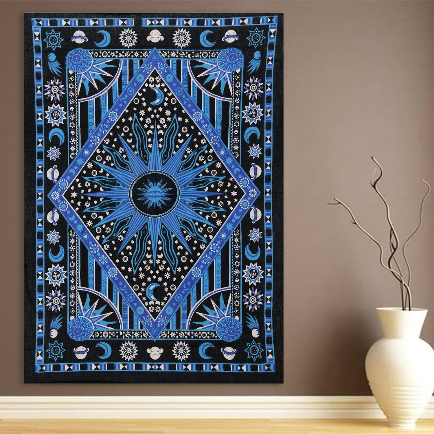 Celestial Tie Dye Wall Hanging - Moon Star Boho Tapestry for Bedroom & Dorm Decor