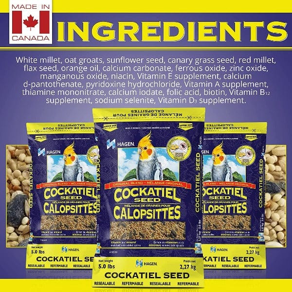 Premium Hagen Cockatiel Staple VME Seed Mix - Nutritious Bird Food for Cockatiels & Small Parrots - Perfect for Daily Feeding & Training Treats