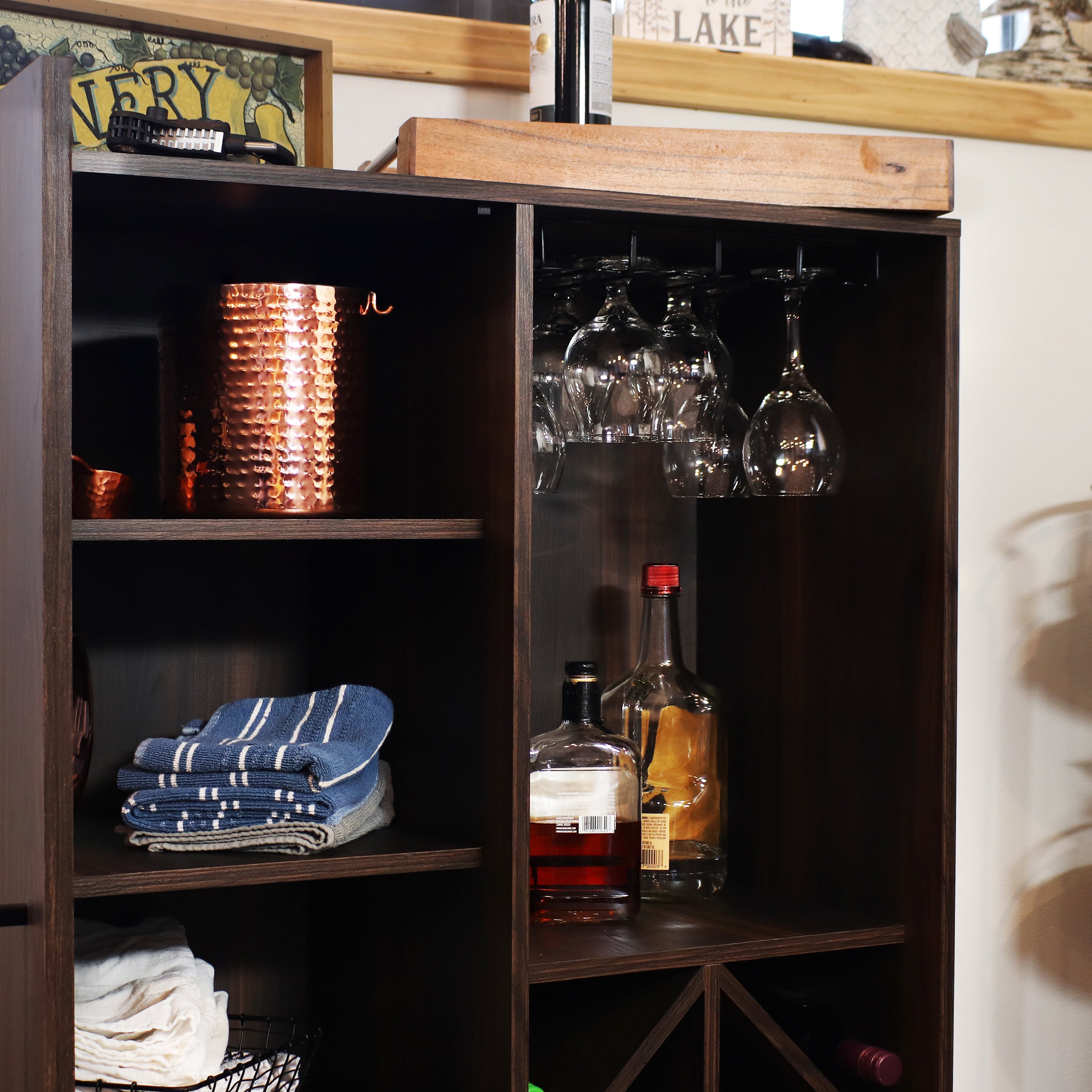 Sunnydaze Lavina Wine Bar Cabinet with Glass Rack & Bottle Storage Shelves - Modern Home Bar Furniture for Kitchen, Dining Room & Entertaining