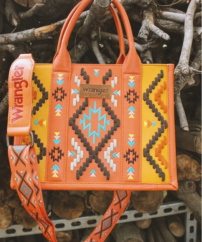 Wrangler Aztec Embroidered Whipstitch Tote Bag for Women - Stylish Boho Shoulder Bag for Travel, Beach & Shopping