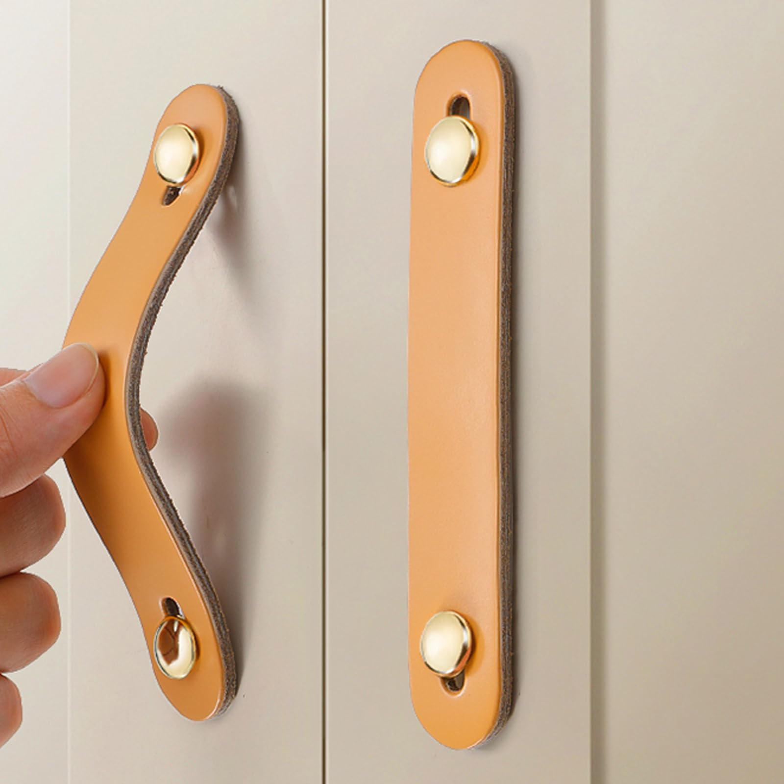 8-Pack Beige Leather Drawer Pulls & Cabinet Knobs - 5.7