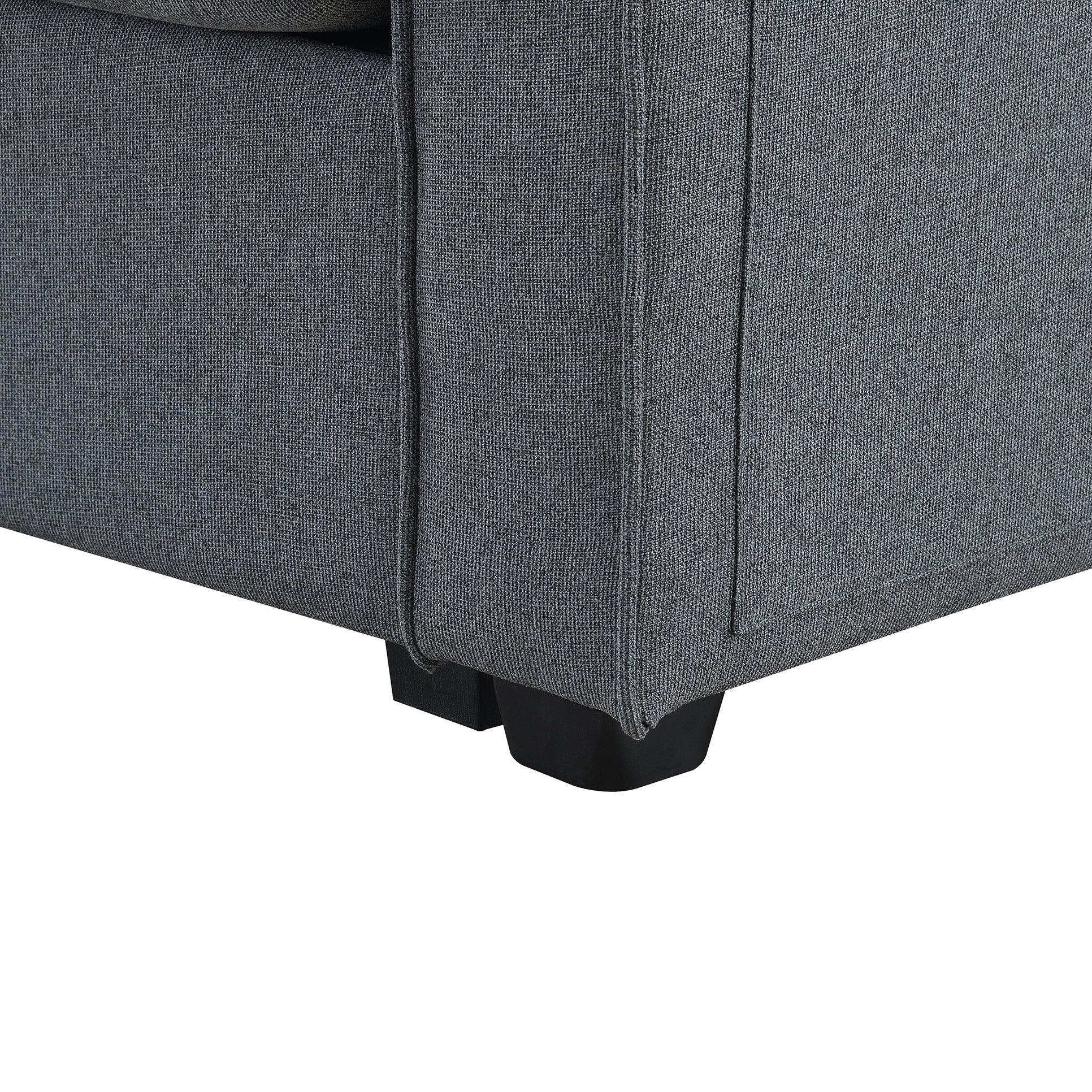 Modern 4-Seater Linen Fabric Sofa with Armrest Pockets & 4 Throw Pillows - Minimalist Living Room Couch for Small Spaces, Apartments and Cozy Home Decor