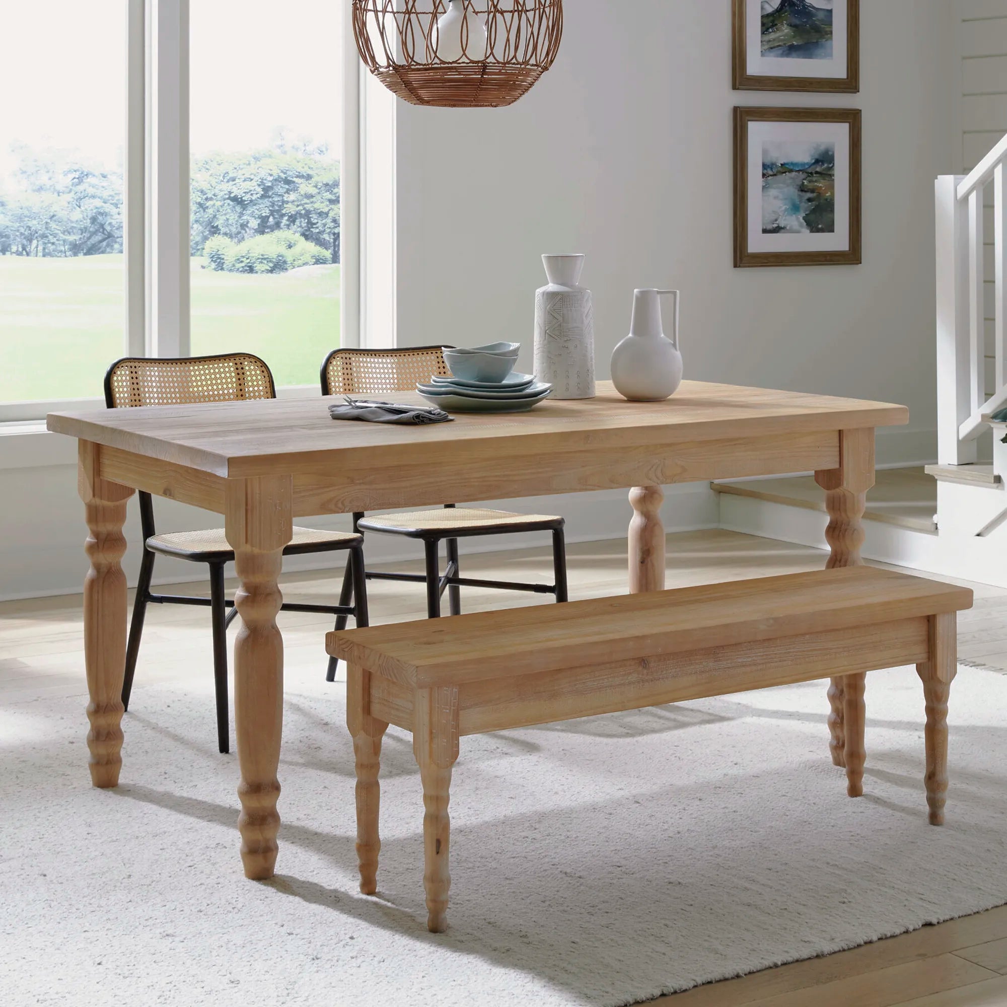 Valerie 3-Piece Dining Set with Table & Bench - Perfect for Small Spaces, Kitchens, and Breakfast Nooks | Modern Farmhouse Style Furniture for Home & Apartment