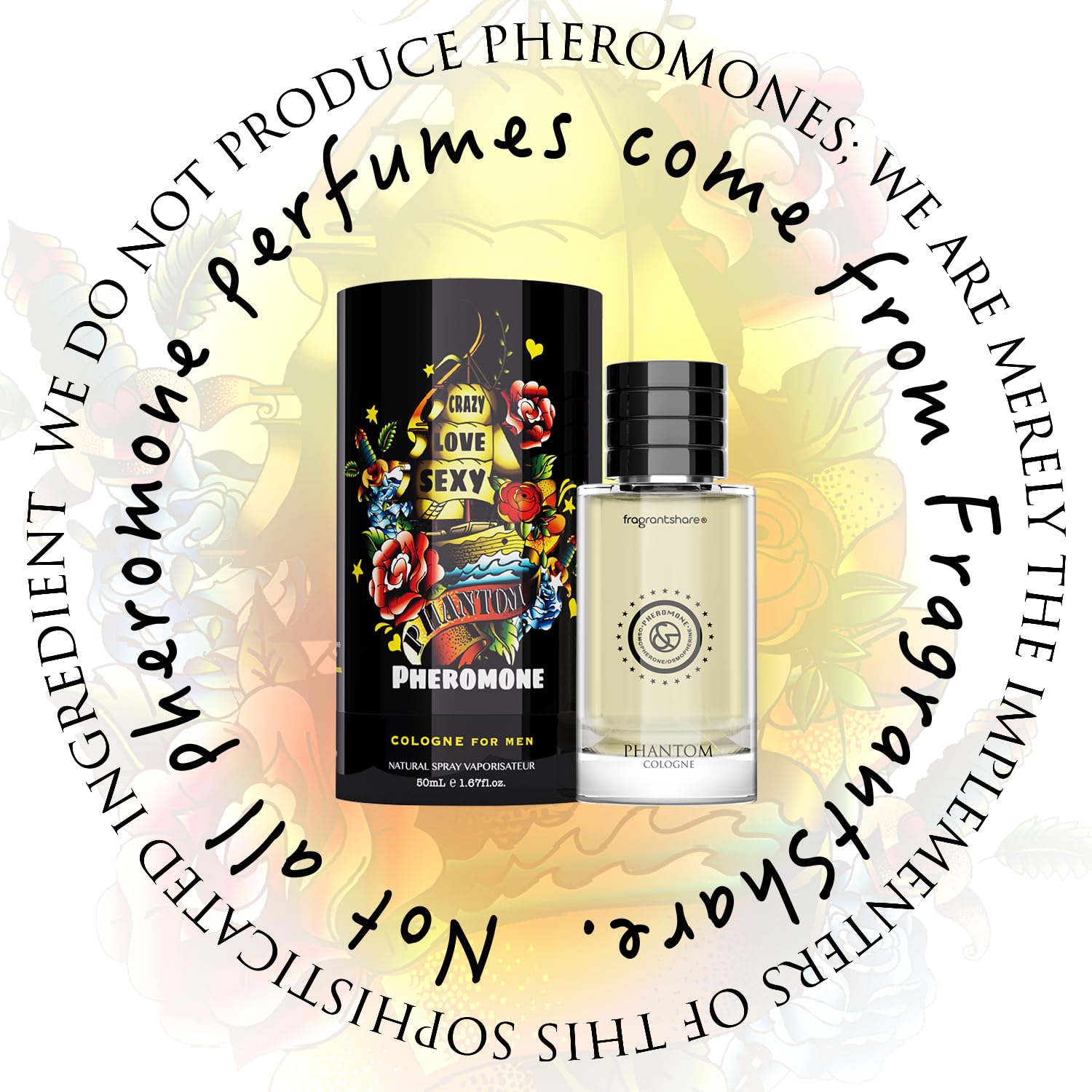 Phantom Cologne for Men & Women - Original Pheromone Perfume Oil, 1.67oz/50mL, Woody Aromatic Fougère Scent | Long-Lasting Fragrance for Date Night, Office & Special Occasions