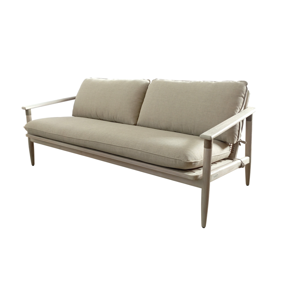 3-Seat Aged Teak Sofa with 4mm Rope in Camel Melange & Ivory - Perfect for Living Room, Patio, and Cozy Home Decor