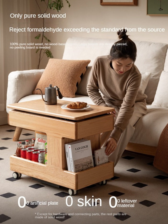Premium Solid Wood Rotating Mobile Side Table - Oak, Cherry, Black Walnut | Modern End Table for Living Room, Bedroom, Office & Small Spaces