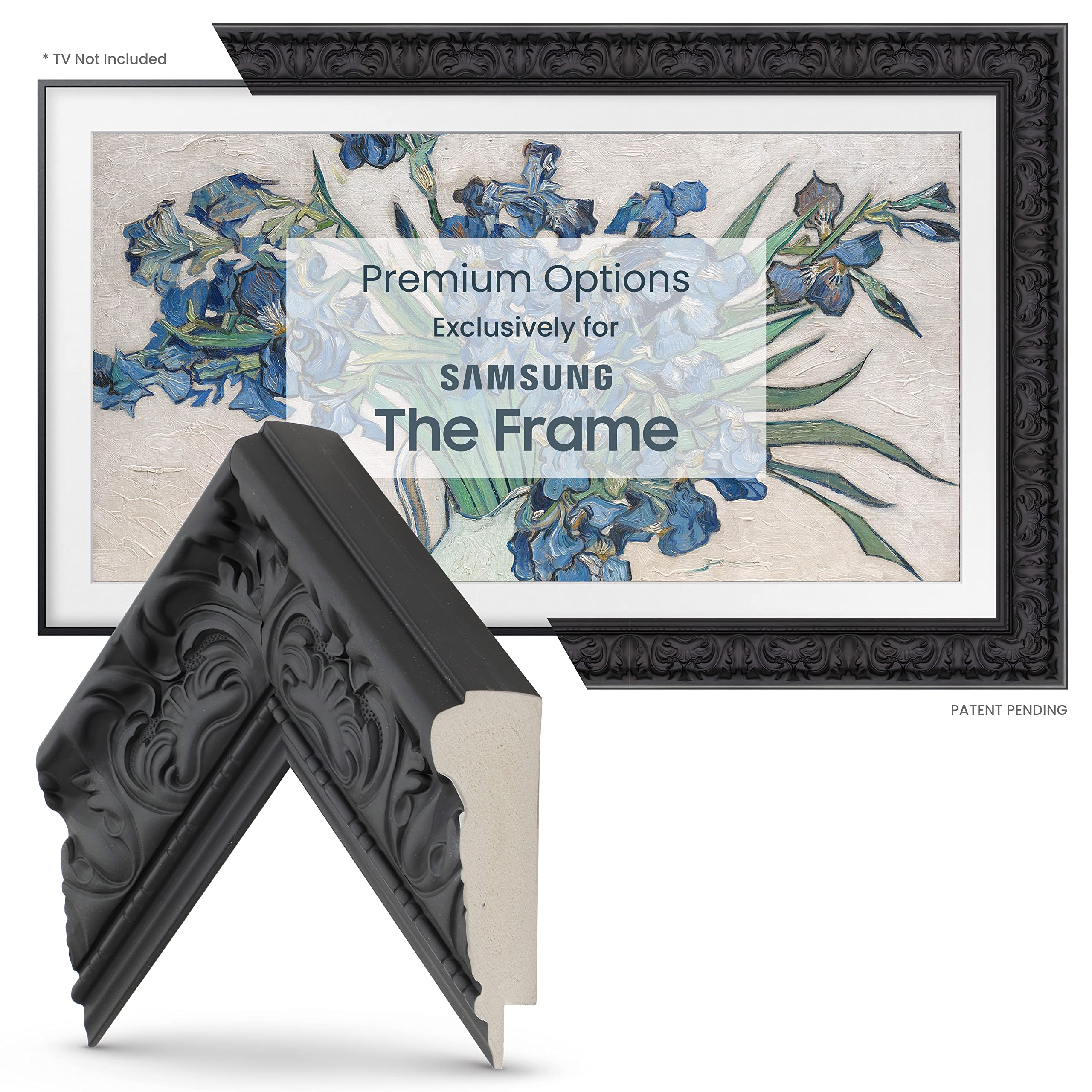 Decorative TV Frames in Tuscan Matte Black - Compatible with Samsung The Frame TV (3 Inch, Color Chip) | Perfect for Living Room Decor & Home Theater Setup