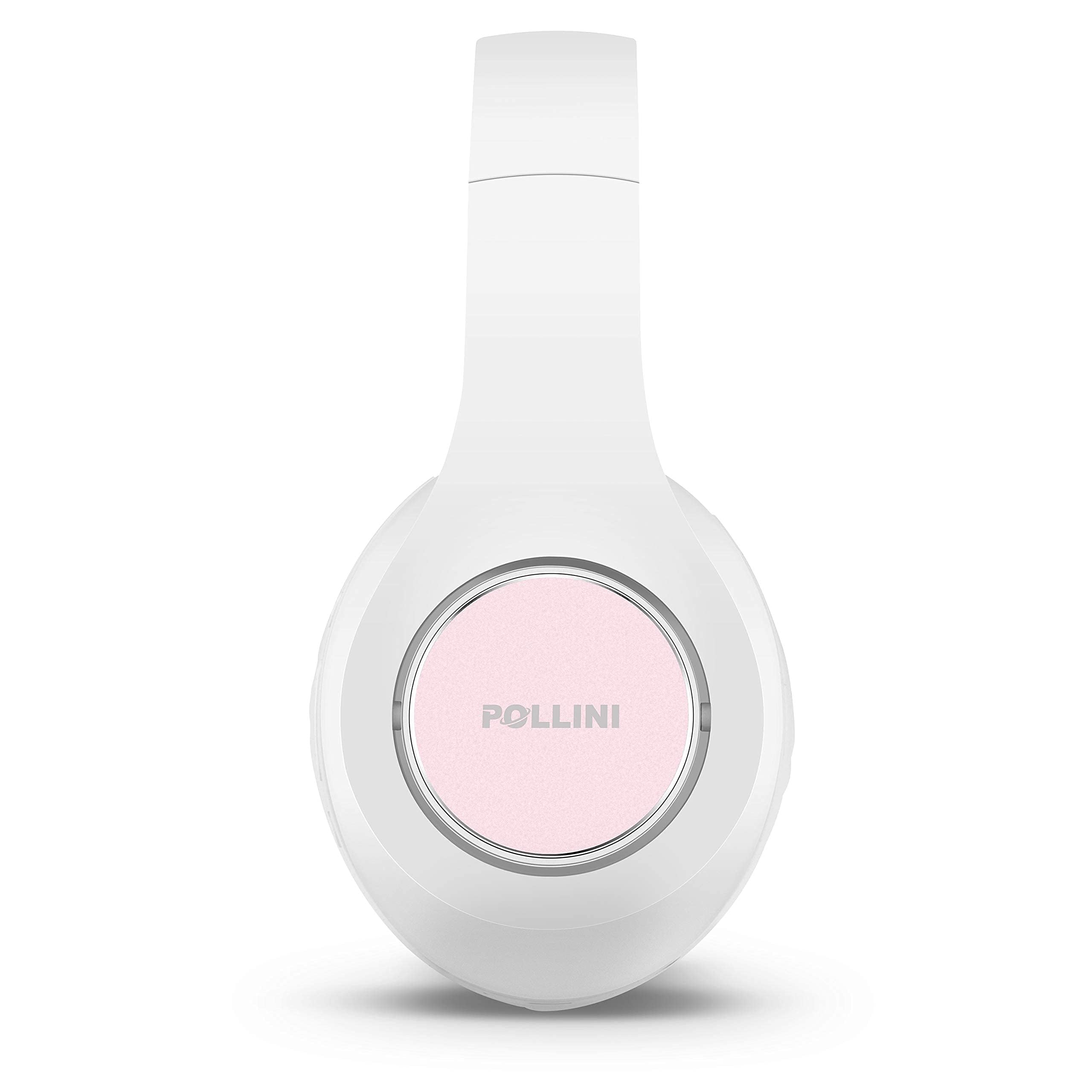 Pollini Wireless Bluetooth Headphones - 40H Playtime, Foldable Over-Ear Headset with Mic & Deep Bass Stereo - Soft Memory-Protein Earmuffs for iPhone/Android/PC - Perfect for Workouts, Commuting & Gaming (White)