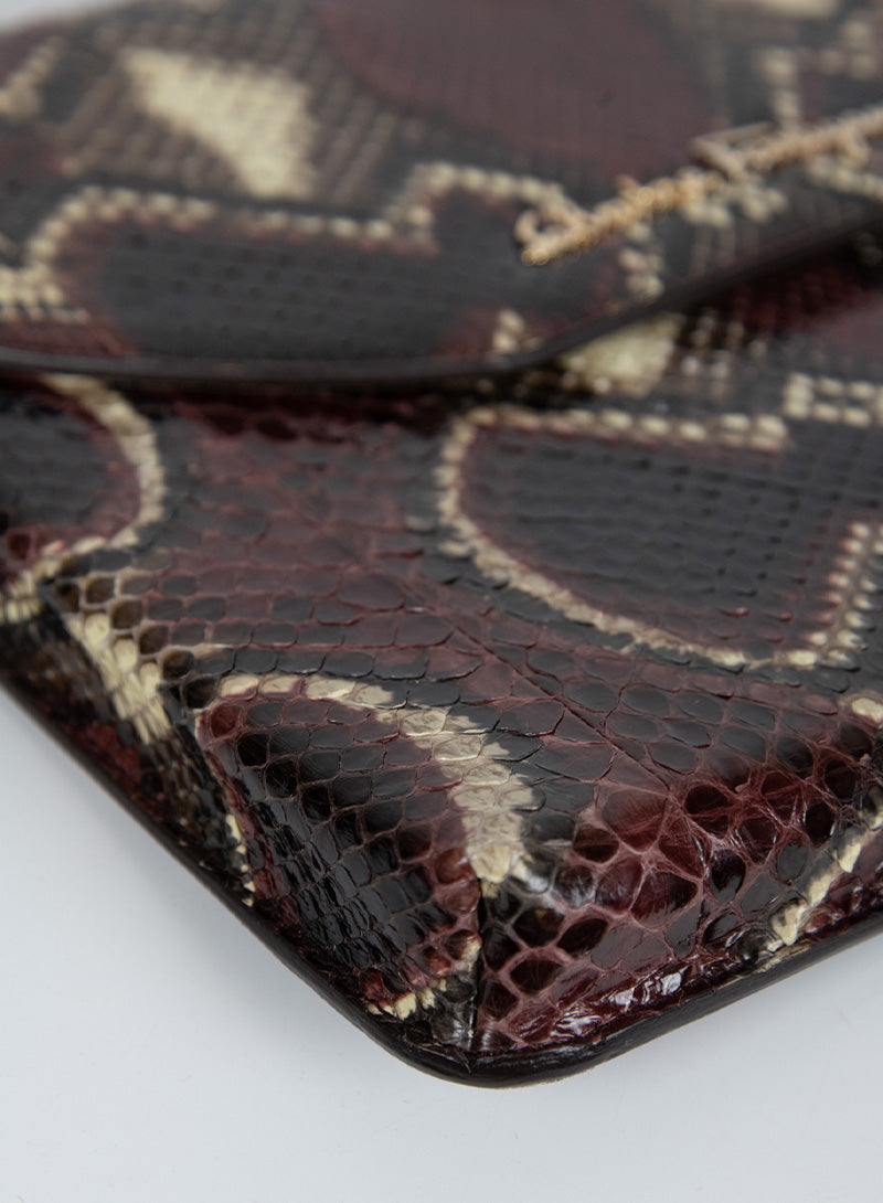 Salvatore Ferragamo Bordeaux Python Effect Clutch Purse - Elegant Evening Bag for Women, Perfect for Parties, Weddings & Special Occasions