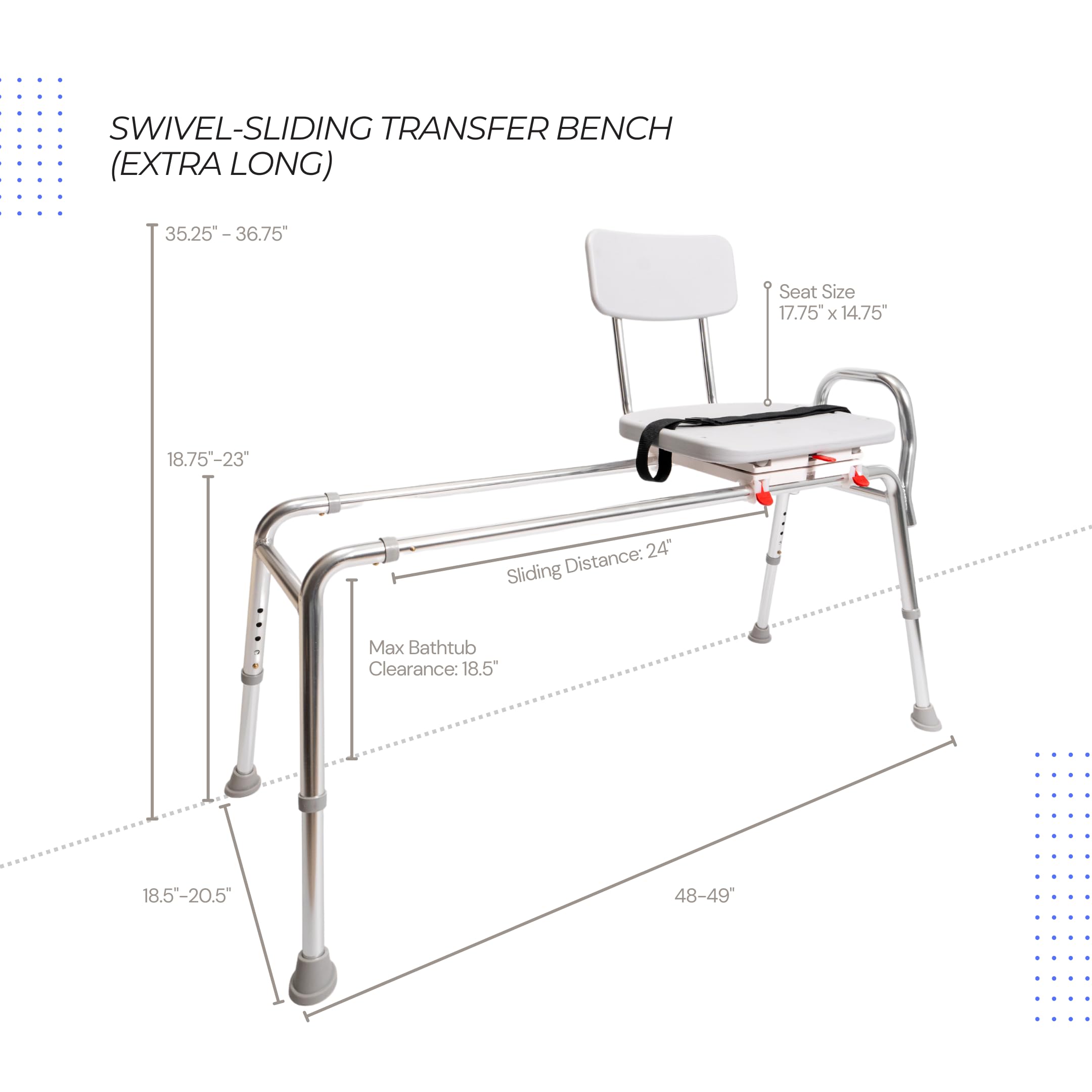 Eagle Health Supplies Heavy-Duty Swivel Sliding Shower Chair & Bathtub Transfer Bench - 350 lb Capacity, Adjustable Height, Non-Slip Feet - Safe Shower Seat for Elderly, Disabled & Handicap - Perfect for Bathroom Safety, Post-Surgery Recovery & Mobility Assistance