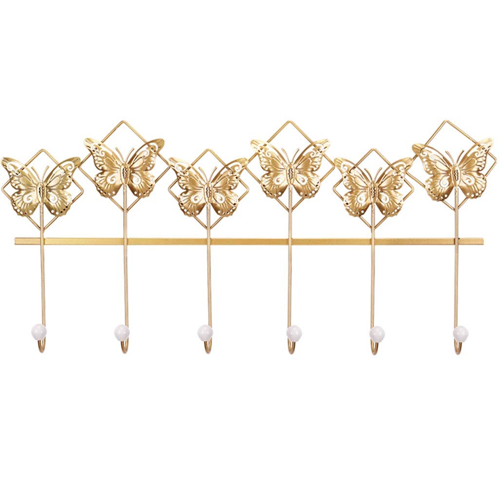 Golden Wall Mounted Coat Rack with 6 Butterfly Hooks - Sturdy Iron Entryway Organizer for Jackets, Hats, Keys & Bags - Perfect for Hallway, Bedroom or Office Decor
