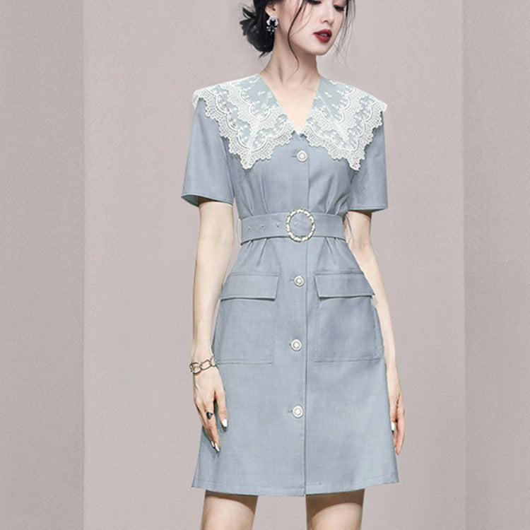 Women's Summer Lace Collar Short Sleeve High Waist Mini Dress - Floral Print Casual Sundress for Beach, Party & Date Night Outfits