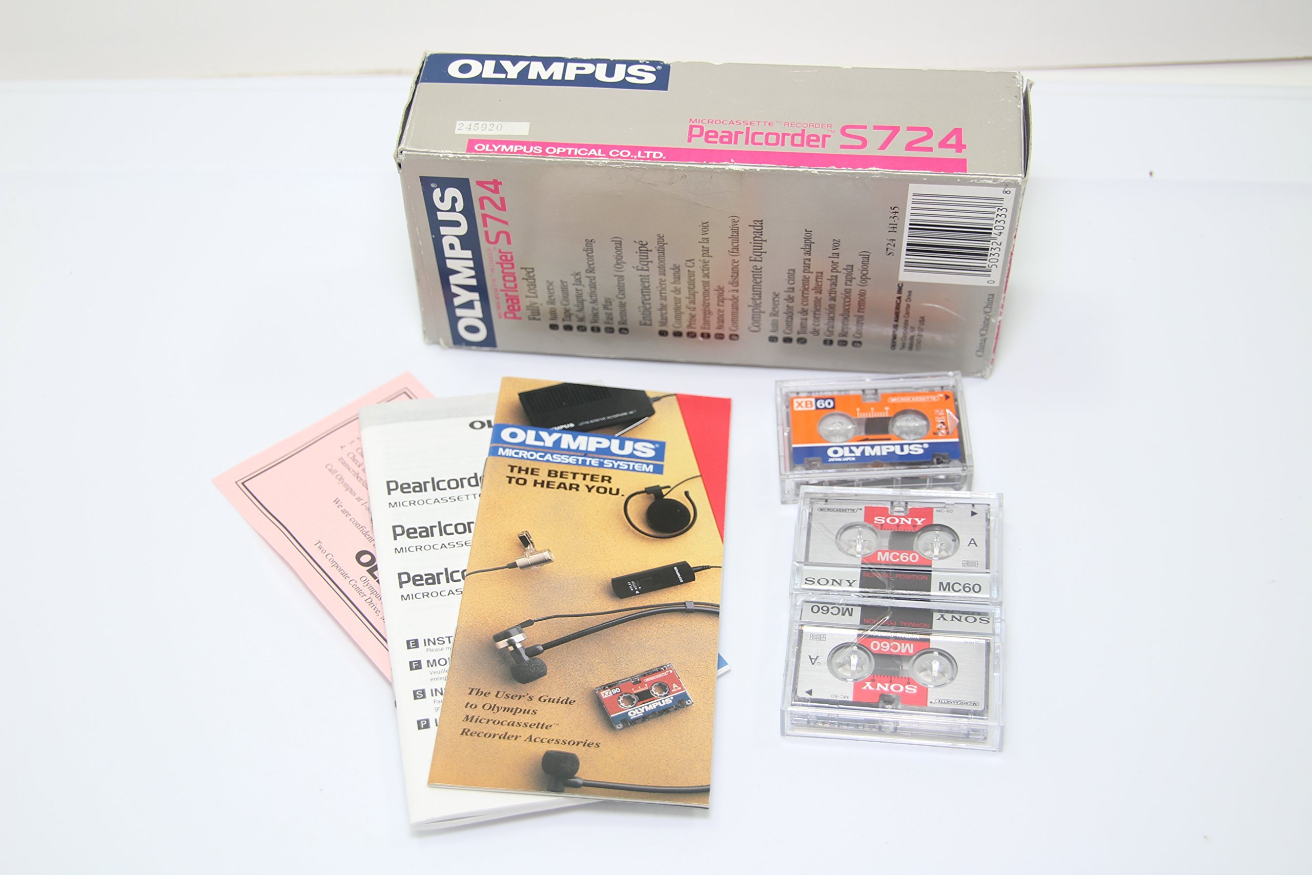 Olympus Pearlcorder S724 Auto Reverse Micro Cassette Recorder - Portable Voice Recorder for Lectures, Interviews & Dictation - Compact Tape Player with Clear Audio Recording
