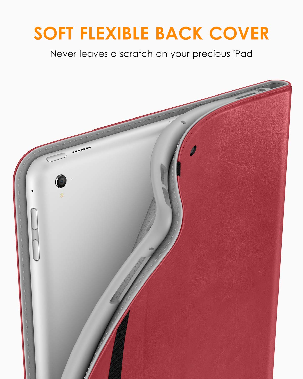 Premium Leather Folio Stand Cover Case with Apple Pencil Holder for iPad 9.7 Inch 5th/6th Gen (2018/2017) - Also Compatible with iPad Pro 9.7/Air 2/Air - Red - Perfect for Work, Study & Travel Protection