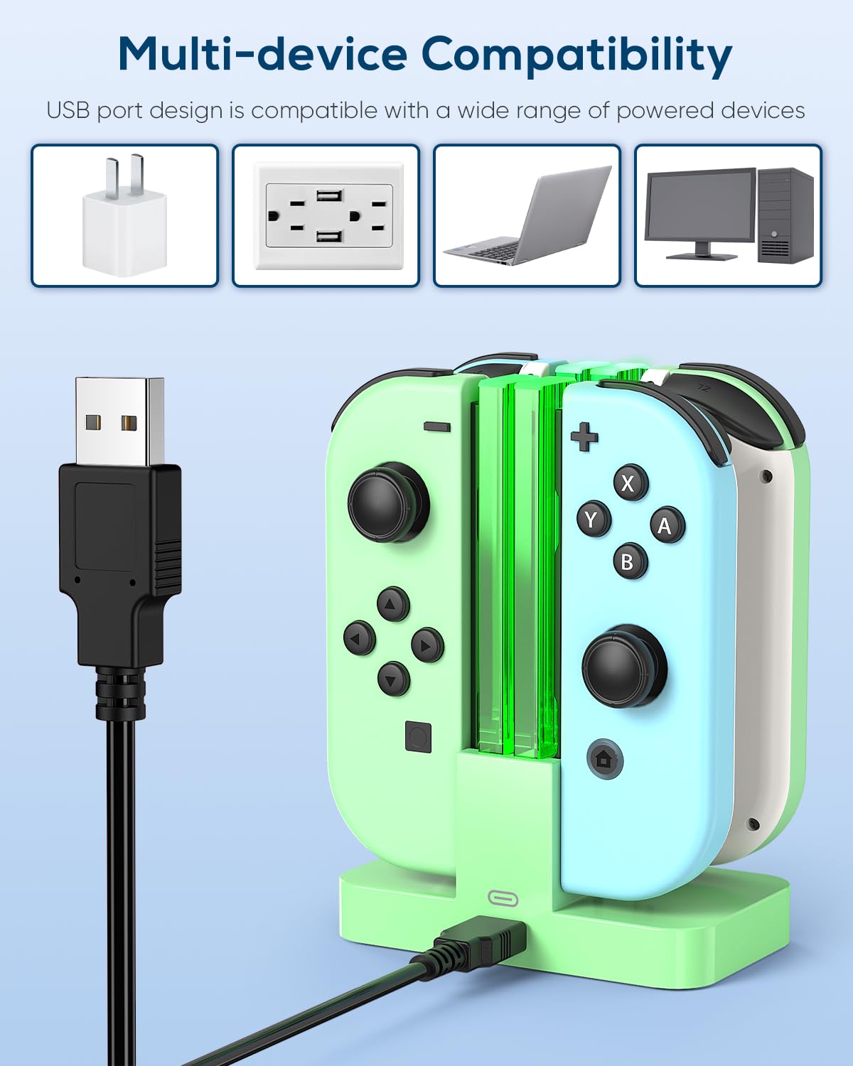 Nintendo Switch & Switch OLED Charging Dock Replacement with USB Type-C Cable - Fast Charging Station for Joy-Con Controllers (Green) | Perfect for Gaming Sessions & Multiplayer Setups