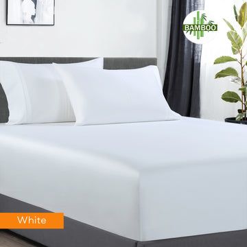 400 Thread Count Bamboo Cotton Queen Fitted Sheet Set with 2 Pillowcases - Ultra Soft & Breathable Bedding for Comfortable Sleep - White