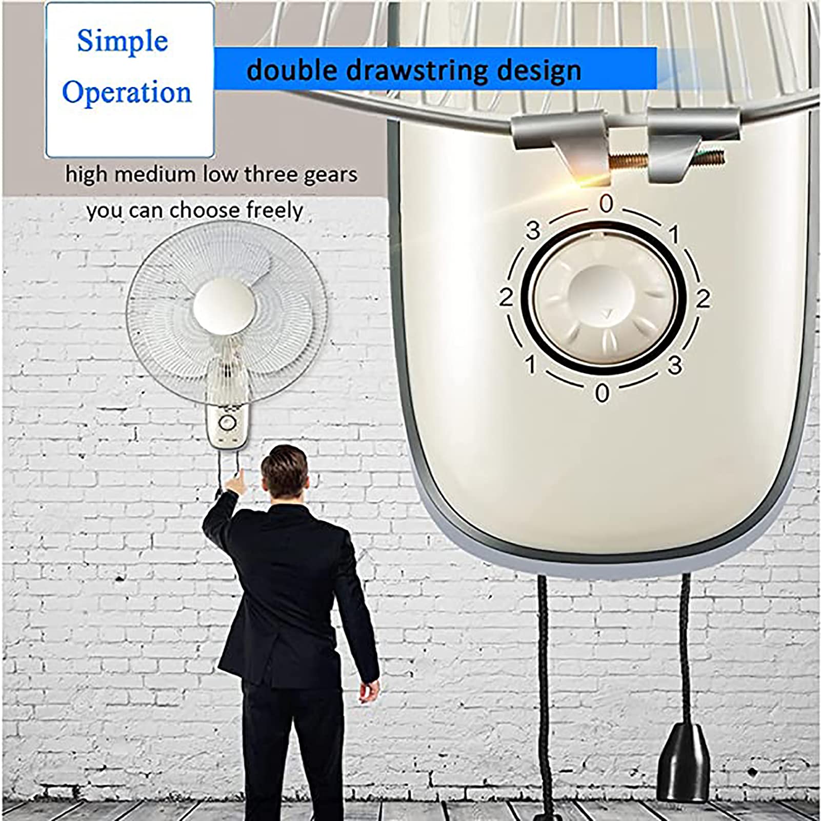 Wall Mounted Fan - Quiet, Adjustable Angle Air Circulator with 3 Speed Settings for Home & Office | Space Saving Cooling Solution for Bedroom, Kitchen, or Workspace (Style 2)