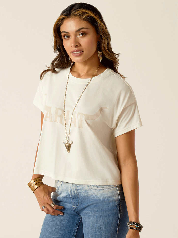 Ariat Women's Wild Hat T-Shirt - Comfortable Cotton Tee in Coconut Milk Ivory for Western Fashion & Outdoor Activities