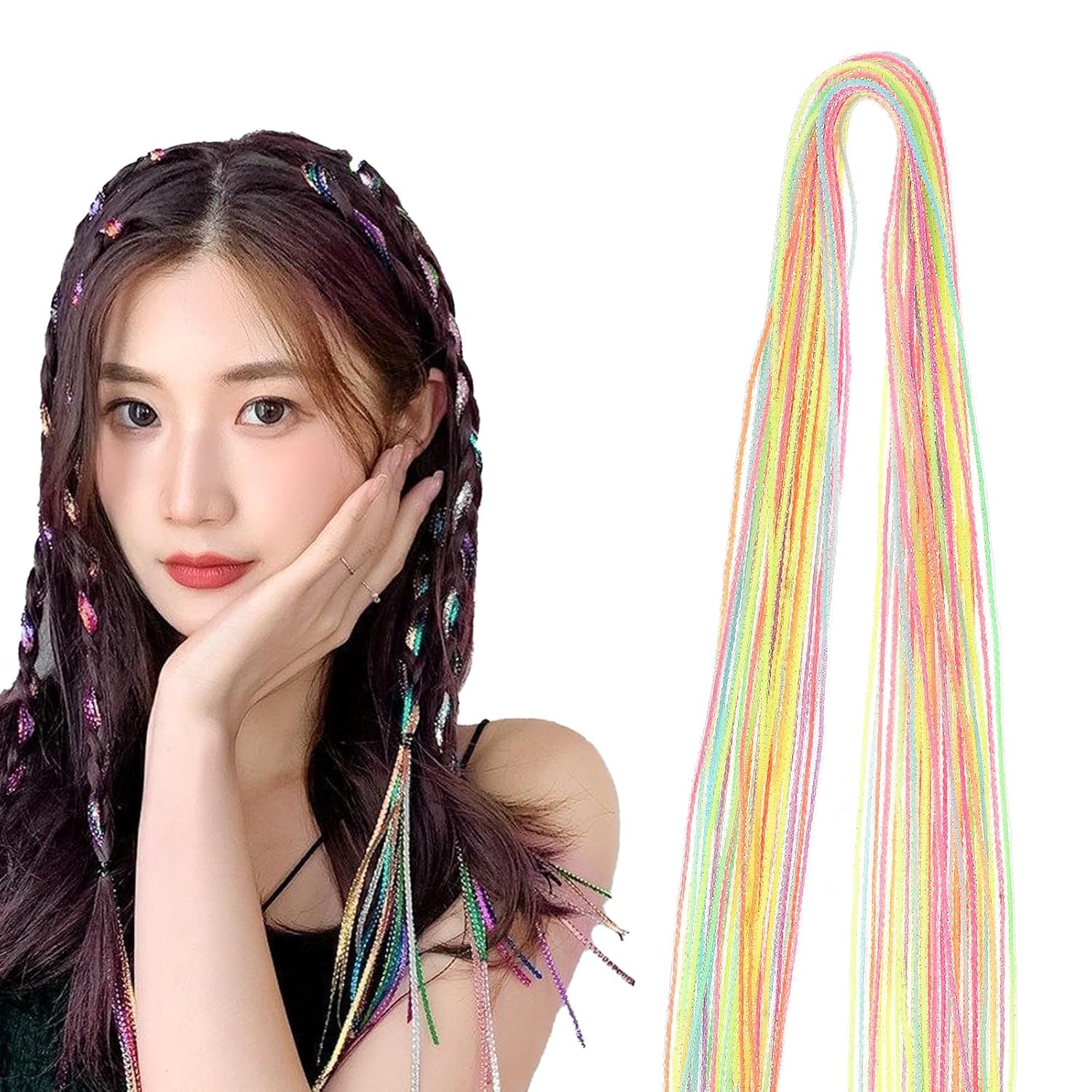 Colorful Rainbow Hair Braids & Wraps - 22pcs Assorted Gradient DIY Ponytail Braiding Hair Ties for Women & Girls | Perfect for Festival, Cosplay & Everyday Hairstyling Accessories
