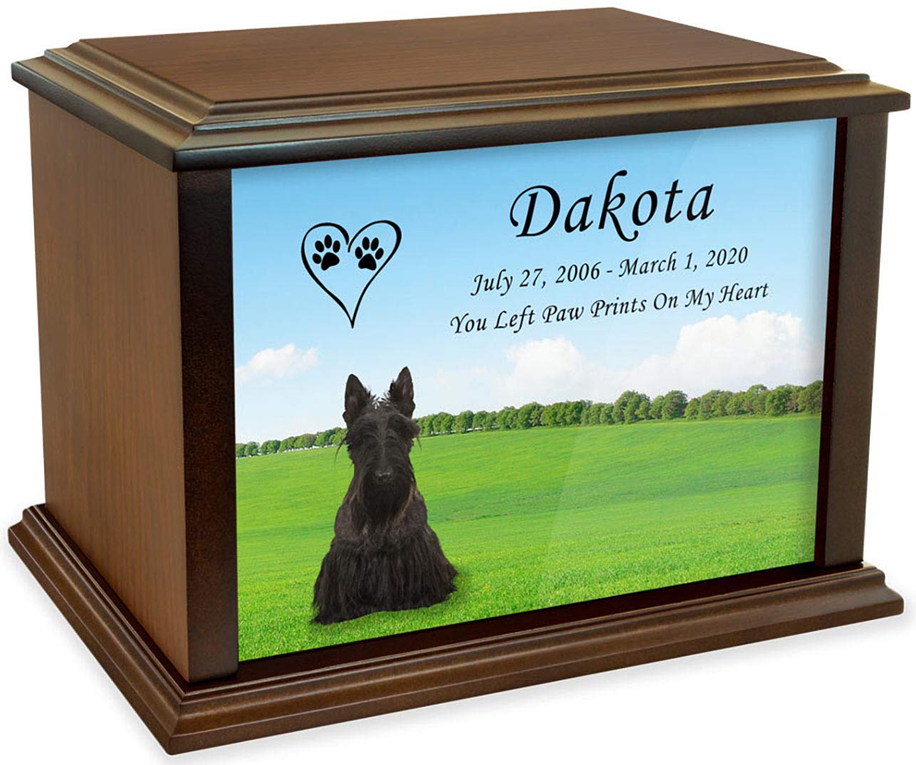 Personalized Scottish Terrier Pet Memorial Urn - Custom Engraved Wooden Pet Cremation Urn for Ashes - Large Size Holds Pets Up to 225lbs - Perfect for Home Memorials & Pet Loss Remembrance