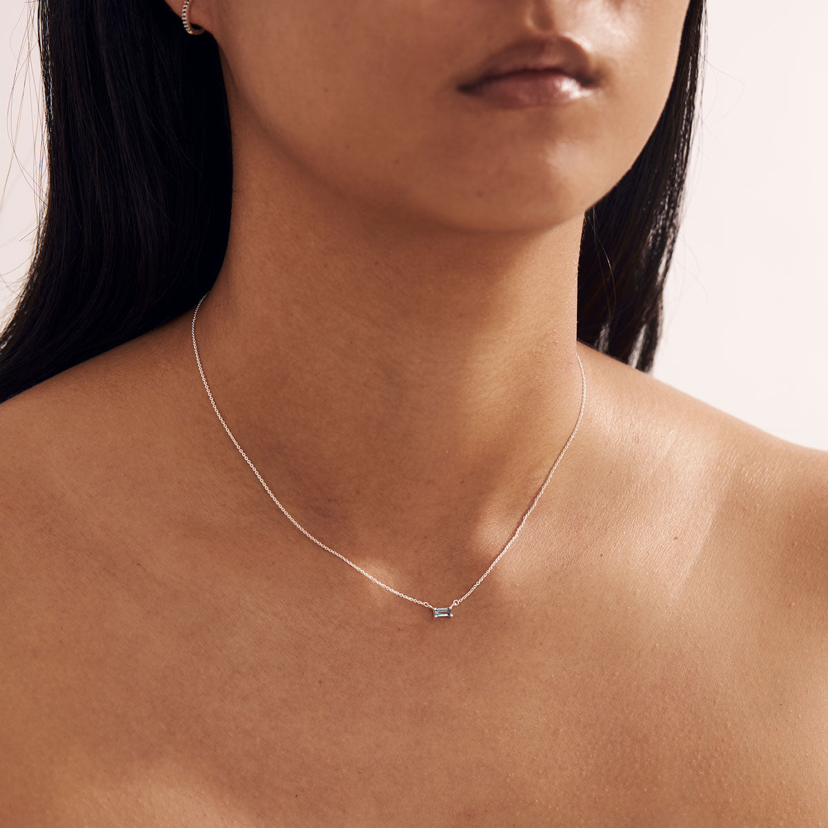 Lumen Baguette London Blue Topaz Sterling Silver Necklace for Women - Elegant Pendant Jewelry Gift for Birthday, Anniversary & Special Occasions