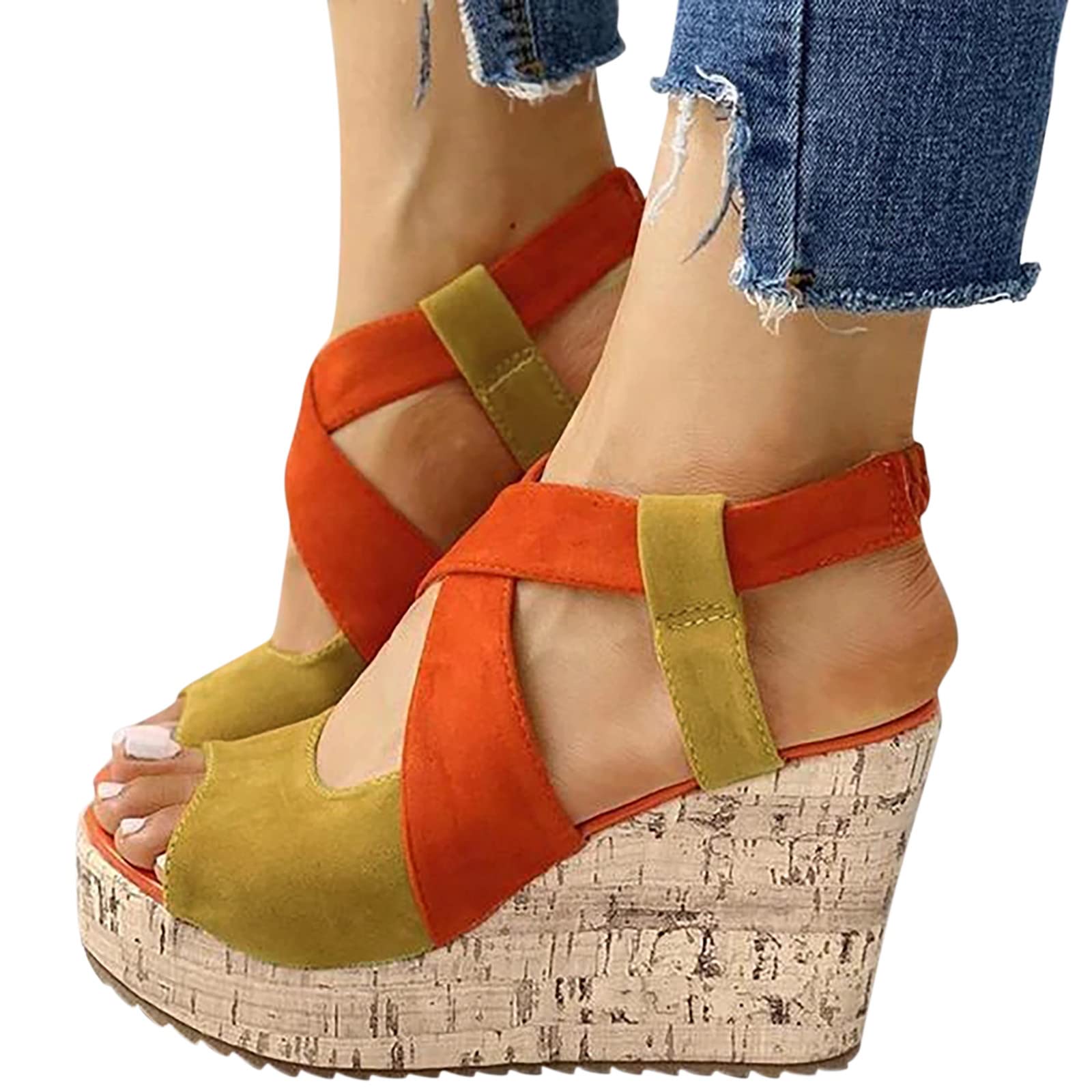 **Women's Color Block Wedge Sandals 2022 - Open Toe Buckle Casual Platform Wedges for Summer | Beach, Vacation & Everyday Wear**