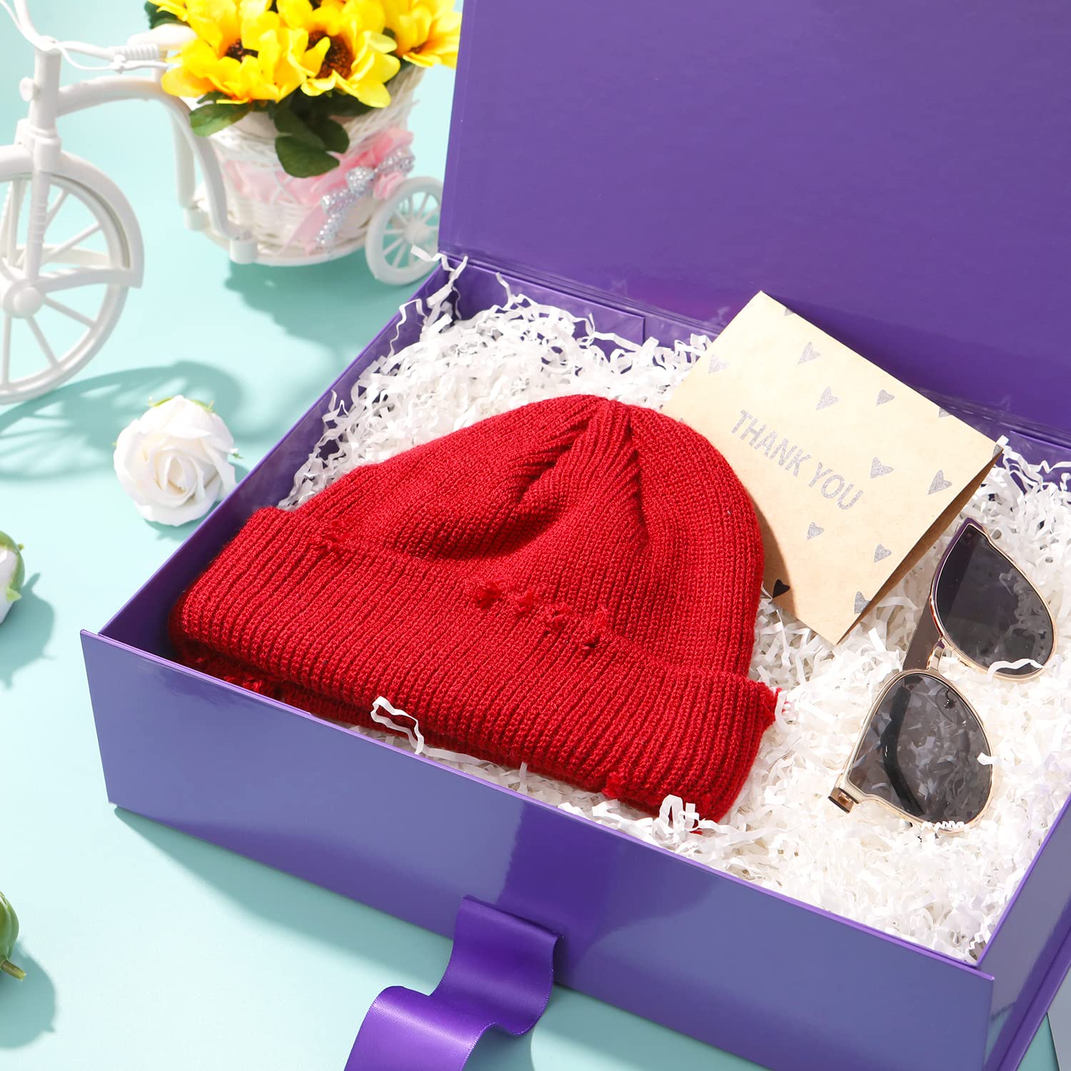 Premium 13x9.7x3.4 Inch Large Purple Magnetic Gift Box with Lid & Ribbon - Elegant Bridesmaid Proposal Box, Easter Present Packaging, Party Favor Container (Glossy Purple) - Perfect for Wedding Accessories, Birthday Gifts & Special Occasions