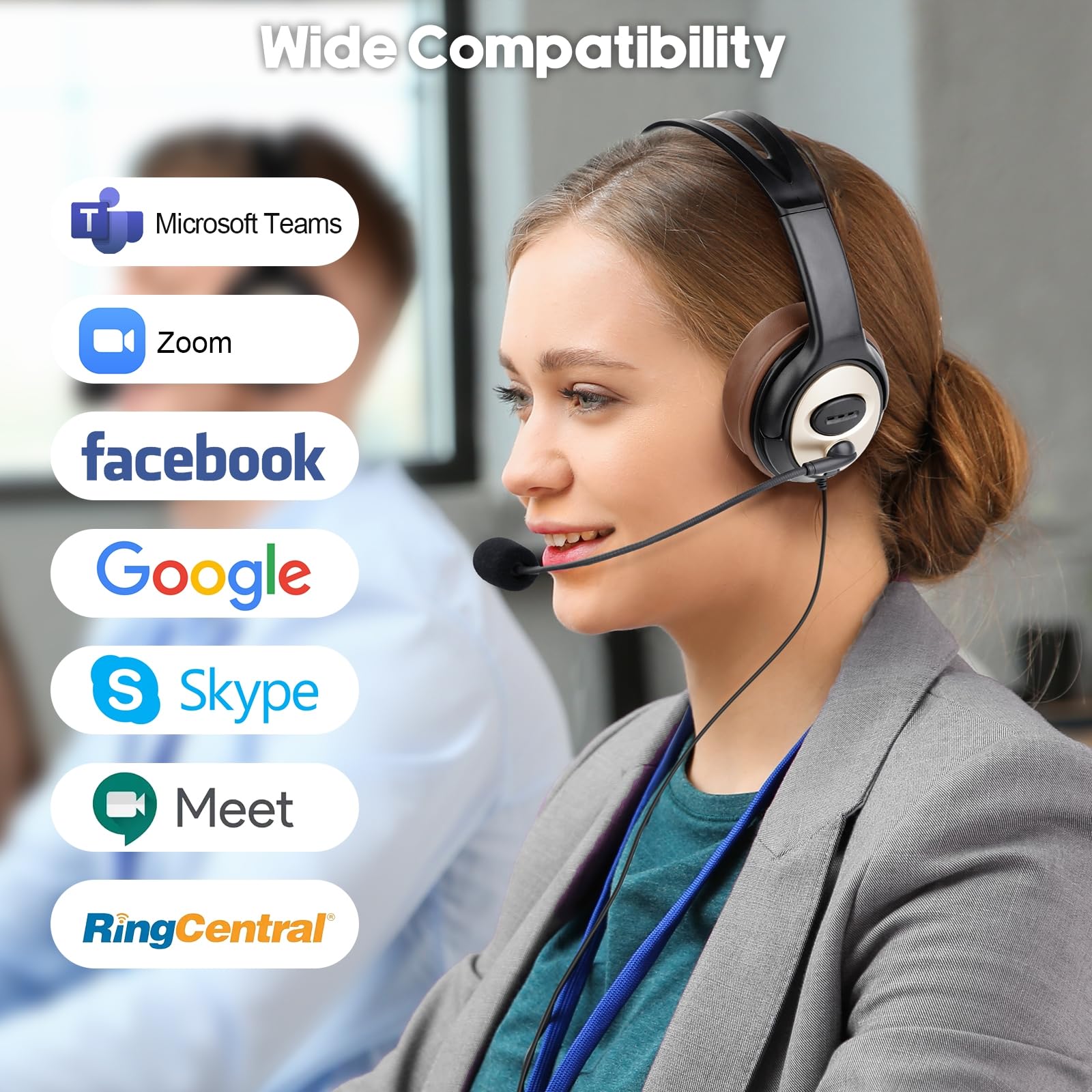 Over Ear USB Headset with Noise-Canceling Microphone, Mute & Volume Control, Wired USB-A Headphones for PC Laptop, Ideal for Dragon Dictation, Office Work, Skype, Zoom, Teams, and Conference Calls