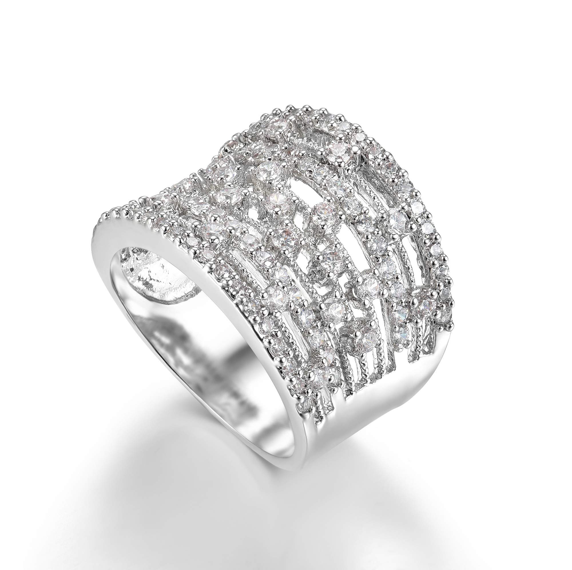 Rhodium Plated CZ Eternity Band Ring for Women - Perfect for Cocktail Parties