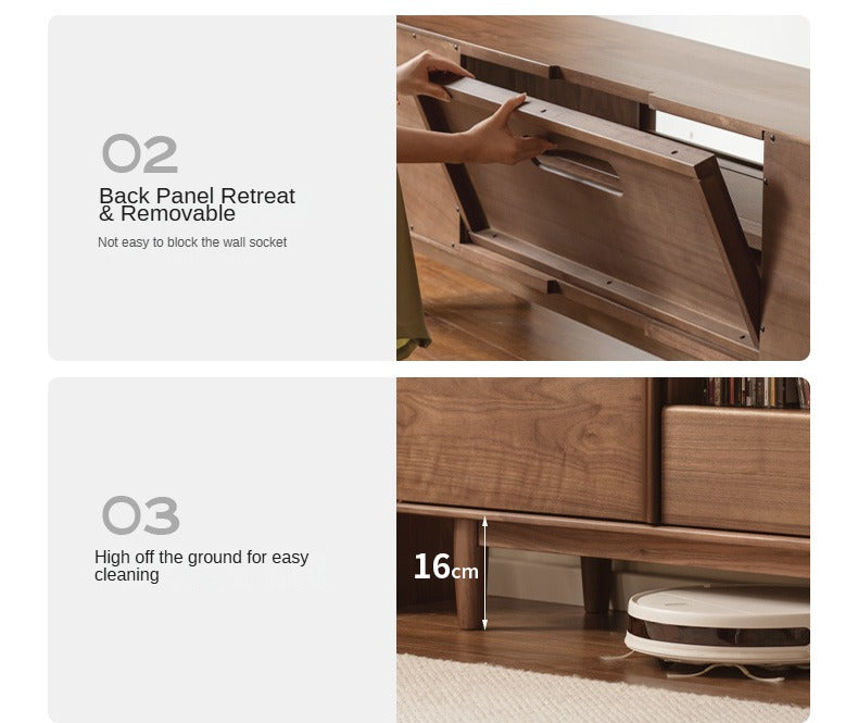 Premium Black Walnut Solid Wood TV Stand - Modern Minimalist Design Entertainment Center for Living Room, Bedroom & Home Theater
