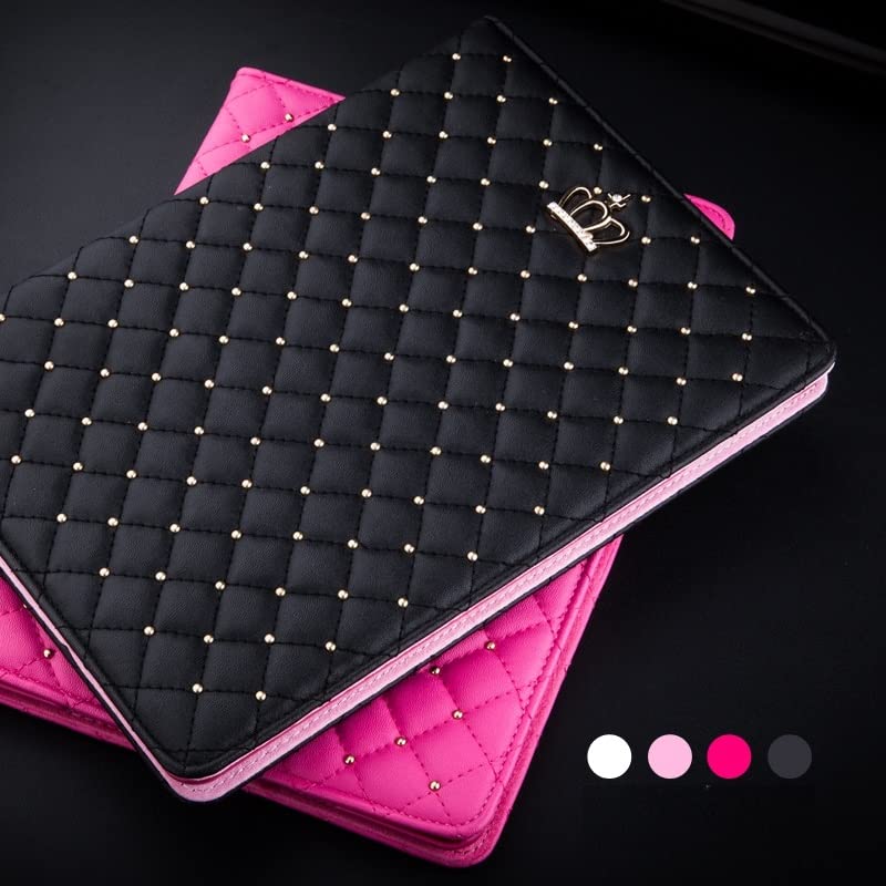 Topwin Bling Diamond iPad Case for iPad 9.7 (2018/2017), iPad Air 2/1, iPad 5th/6th Gen - Elegant PU Leather Smart Cover with Auto Sleep/Wake, Shockproof Protection (Black, No Buckle) | Perfect for Work, School & Travel