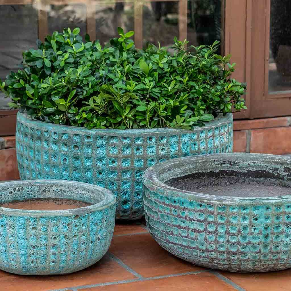 Campania International Escada Verdigris Planter Set of 3 - Elegant Outdoor Garden Planters for Patio, Deck & Home Decor