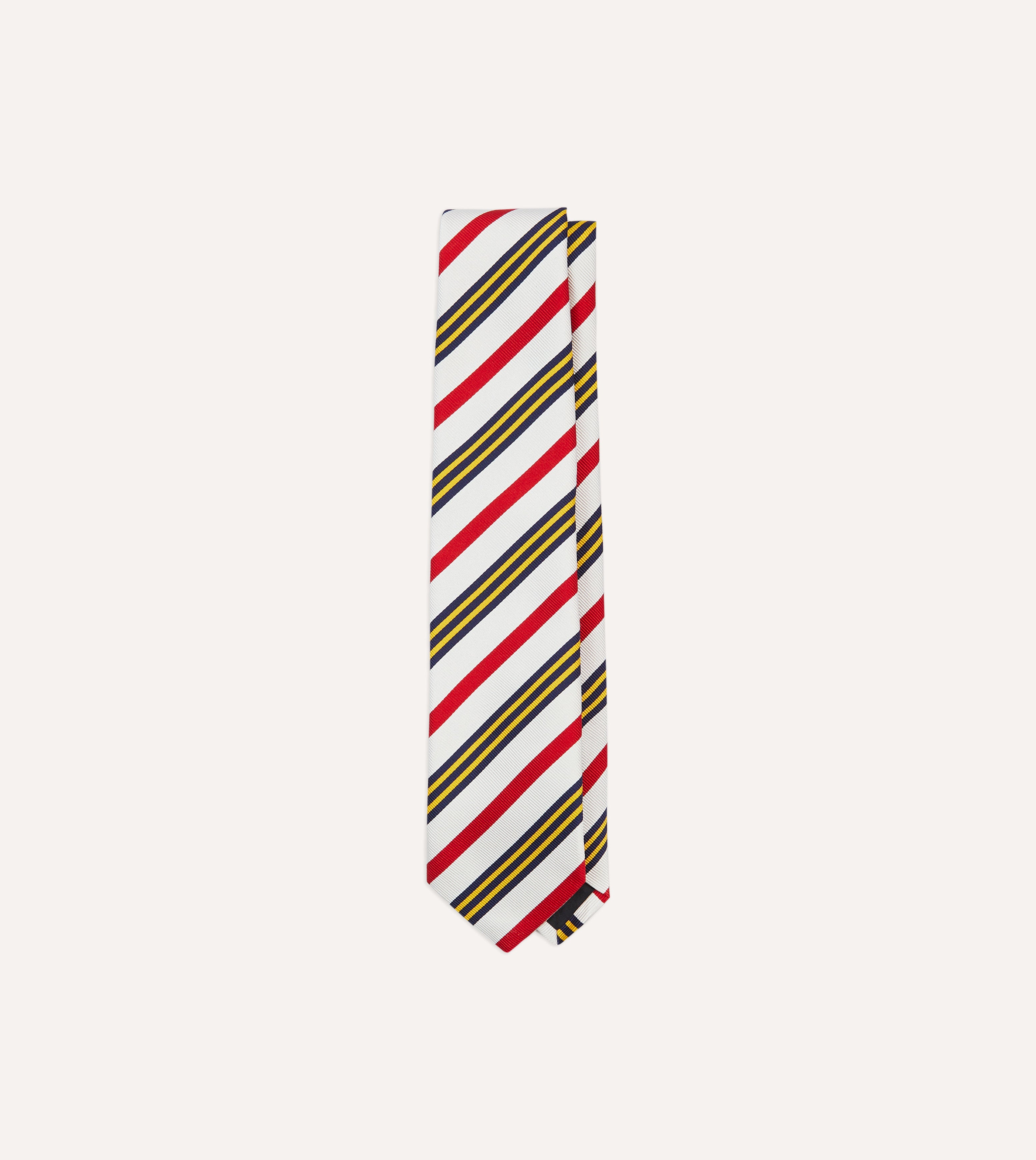 Premium Multi-Stripe Repp Silk Tipped Tie in White, Navy, Yellow & Red - Perfect for Business Meetings, Weddings & Formal Events
