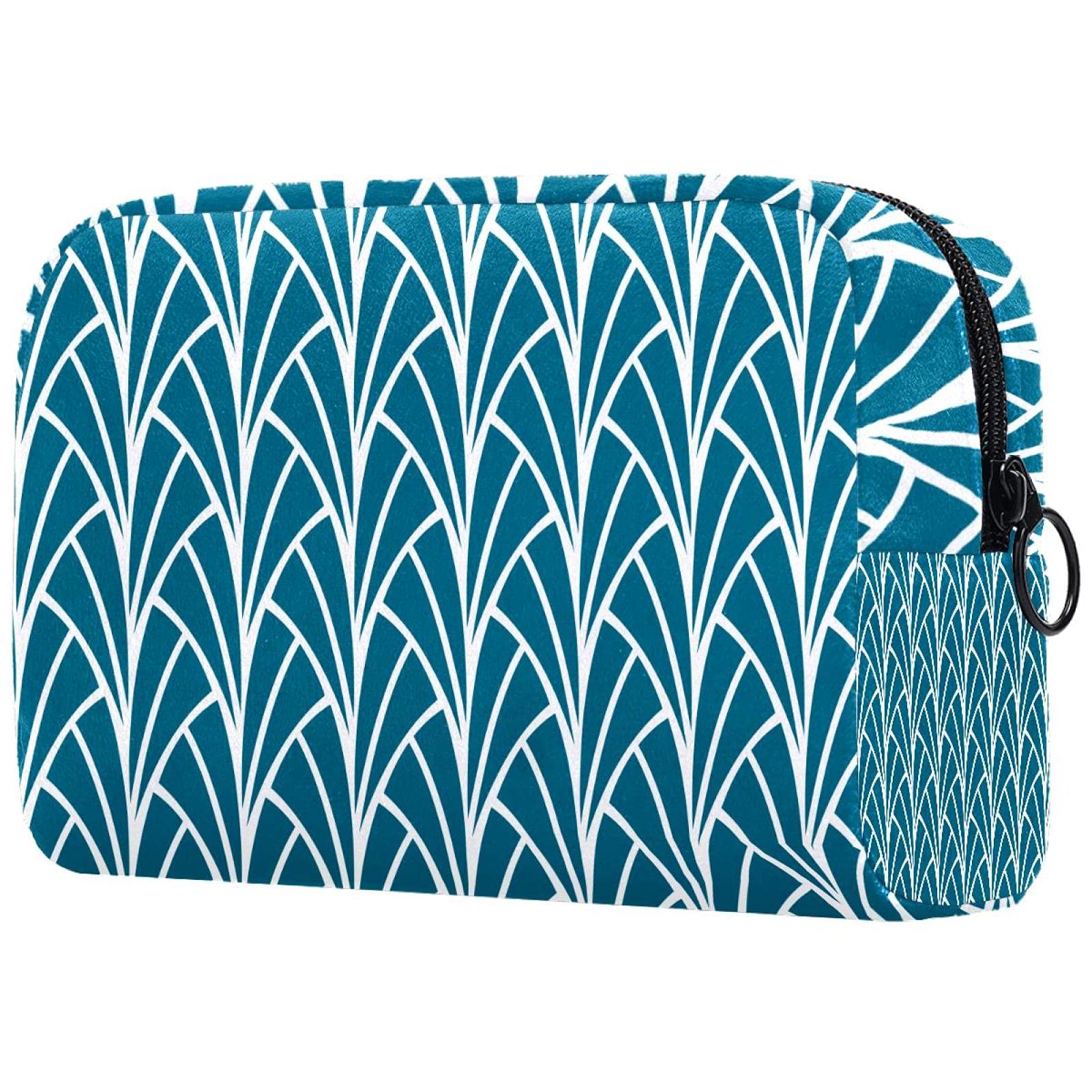 Art Deco Floral Makeup Bag for Women - Portable Travel Cosmetic Pouch with Black Zipper - Perfect for Vacation, Gym & Everyday Use