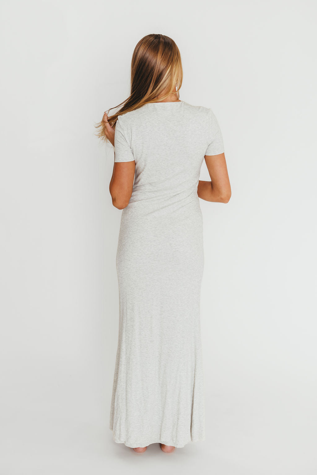 Charlie Ribbed Maxi Dress in Light Heather Grey - Bump Friendly Maternity Dress for Pregnancy & Nursing | Perfect for Casual Outings, Baby Showers & Summer Vacations