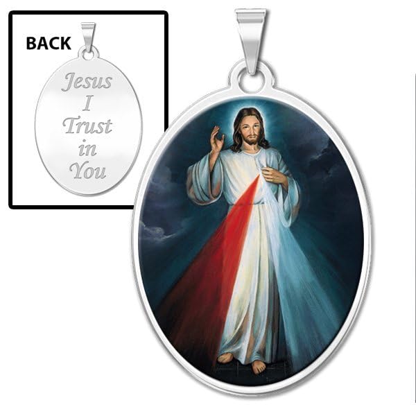 Divine Mercy Double Sided Oval Religious Medal - 14K Gold or Sterling Silver Protection Jewelry for Men & Women | Perfect for Baptism, First Communion & Spiritual Gifts | PicturesOnGold.com