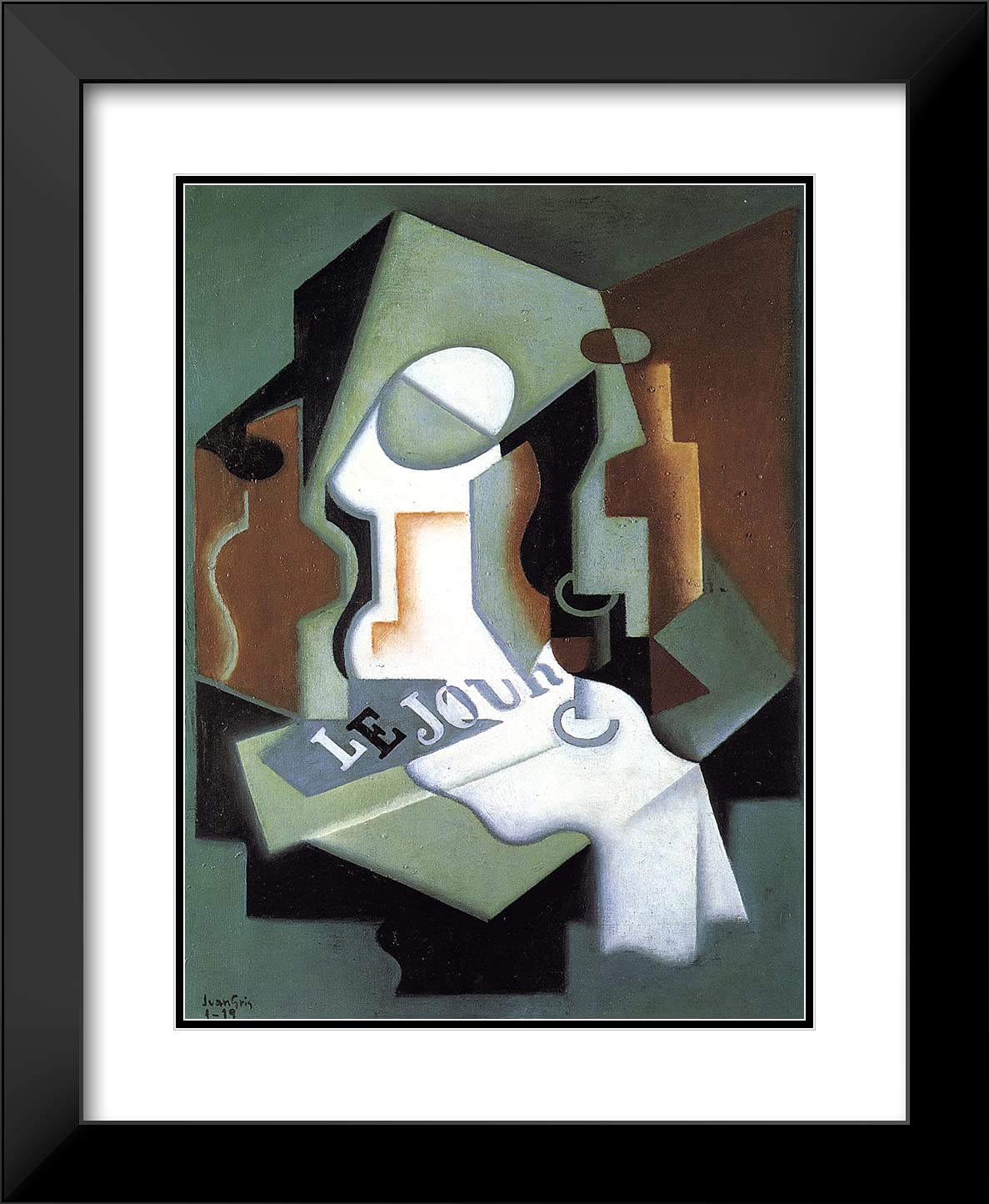 Juan Gris 'Bottle and Fruit Dish II' 20x24 Black Modern Framed Art Print with Double Matting - Perfect for Living Room, Office & Gallery Wall Decor