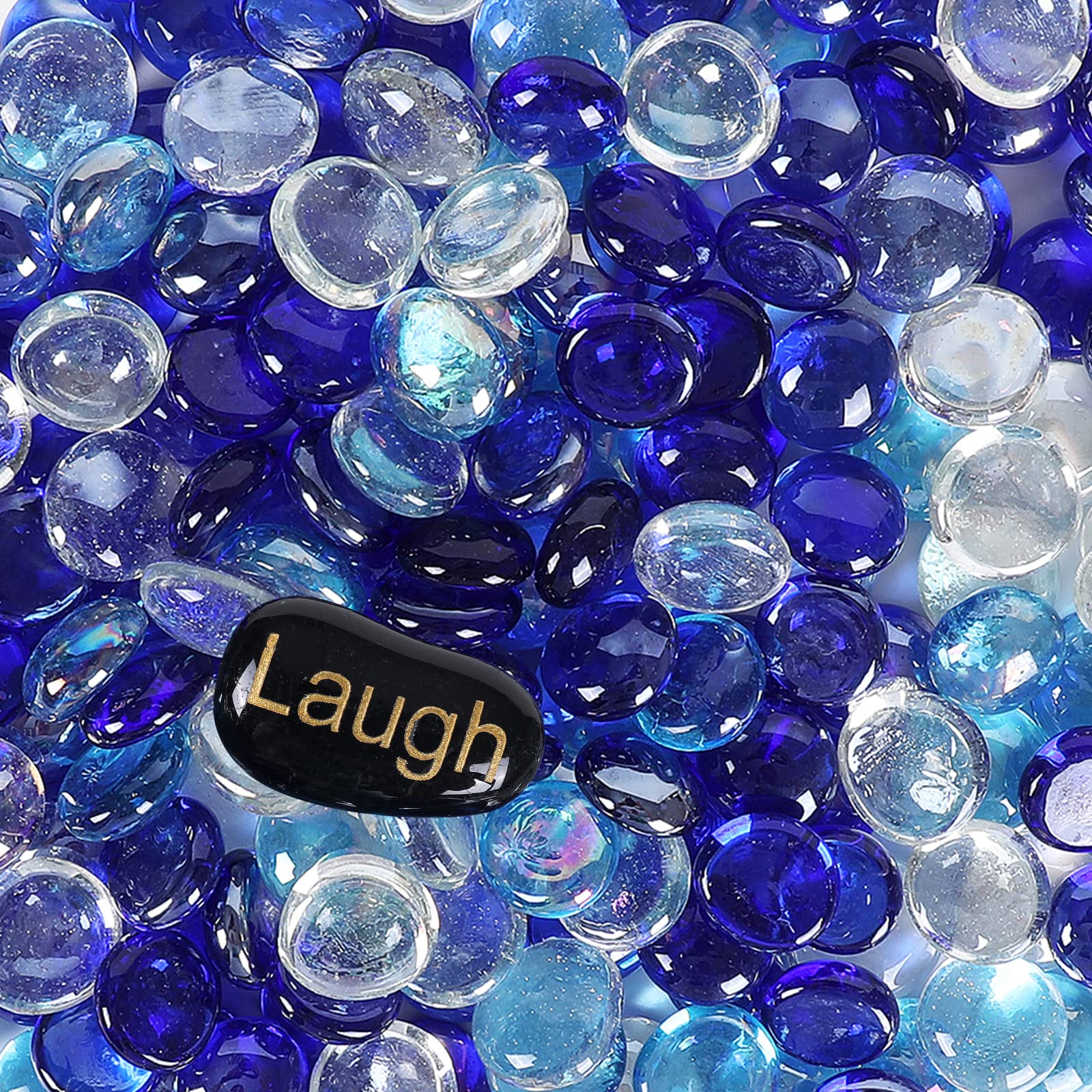 5LB Fire Glass Beads - Flat Glass Marbles for Fire Pit & Fireplace, Vase Filler, Aquariums, Hydroponics - Blue Mixed Gems for Home Decor, Christmas DIY Crafts & Outdoor Entertaining