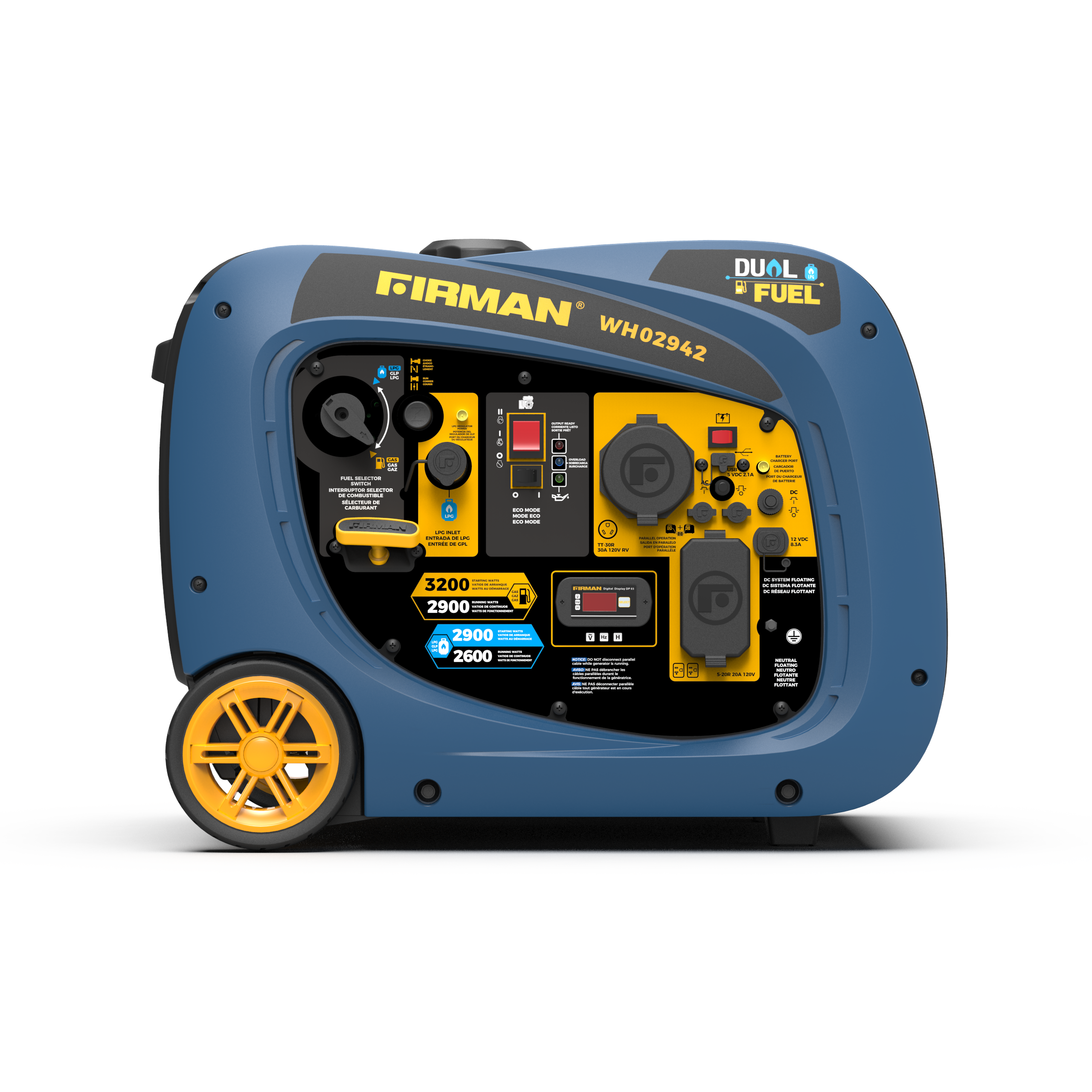 3200W Dual Fuel Inverter Generator with Electric Start - Portable Power for Camping, RV Trips & Emergency Backup