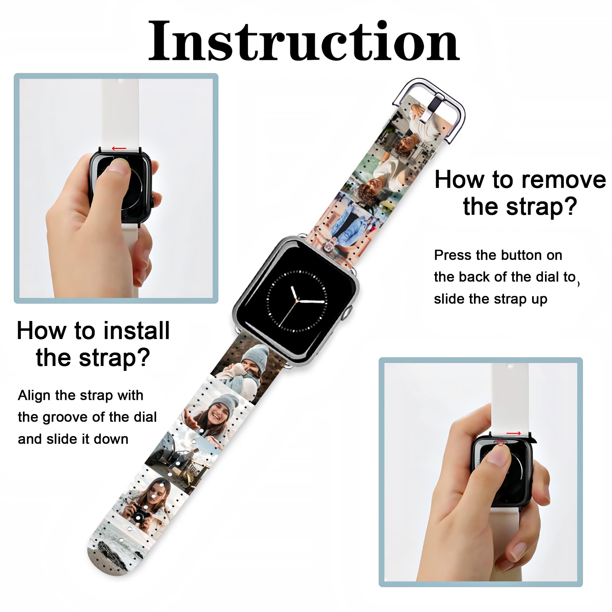 Custom Personalized Photo Bands for Apple Watch 42mm 44mm 45mm - Soft PU Leather Sport Loop Replacement Strap Compatible with iWatch Series SE/8/7/6/5/4/3/2/1 - Perfect Gift for Women & Men - Ideal for Workouts, Daily Wear and Special Occasions