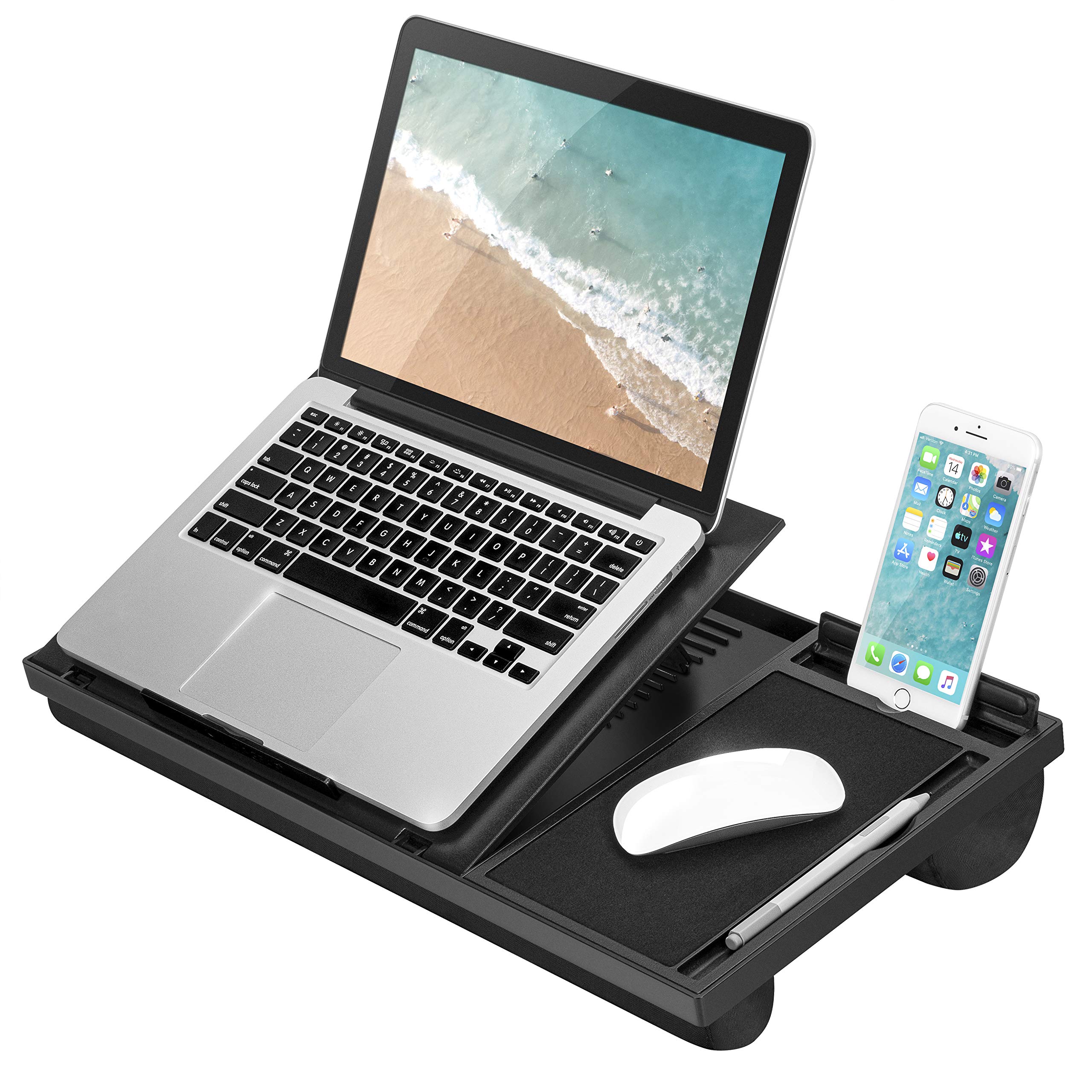 LAPGEAR Ergo Pro Adjustable Angle Lap Desk & Home Office Pro Lap Desk with Mouse Pad & Phone Holder - Perfect for Remote Work, Gaming & Studying on Couch or Bed