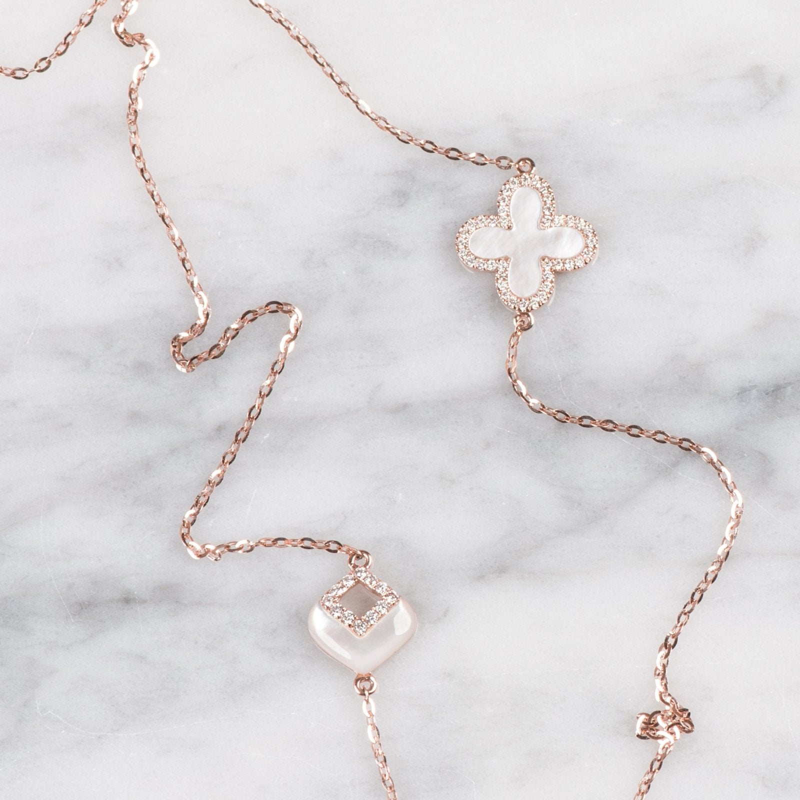 14k Rose Gold Mother of Pearl Clover Diamond Pendant Necklace - Elegant Four Leaf Clover Jewelry for Women, Perfect Gift for Birthday, Anniversary & Special Occasions