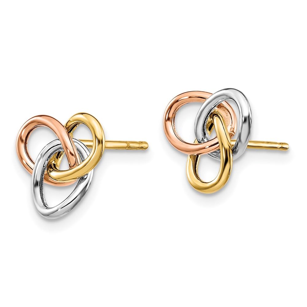 14K Tri-Color Gold Polished Post Earrings for Women - Elegant Stud Earrings for Everyday Wear, Gift Giving & Special Occasions