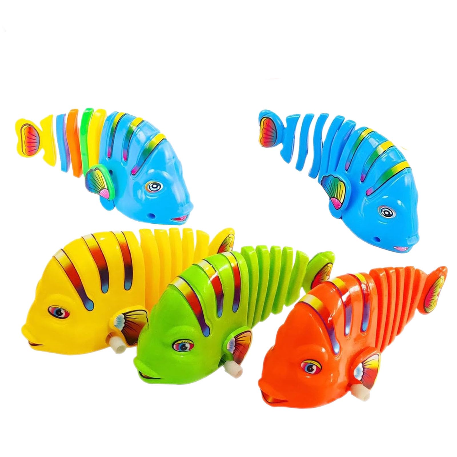 Interactive Wind-Up Wiggle Fish Toys - 360° Rotating Clockwork Swimming Fish - Safe Plastic Bath Toys for Babies & Kids (5 Pack) - Fun Cat Toy & Bathtime Play for Toddlers