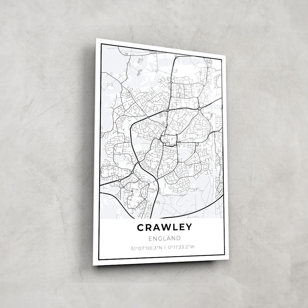 Crawley Map Glass Wall Art - Elegant Home Decor for Living Room, Office & Gifts | Modern Glass Print for Unique Interior Design