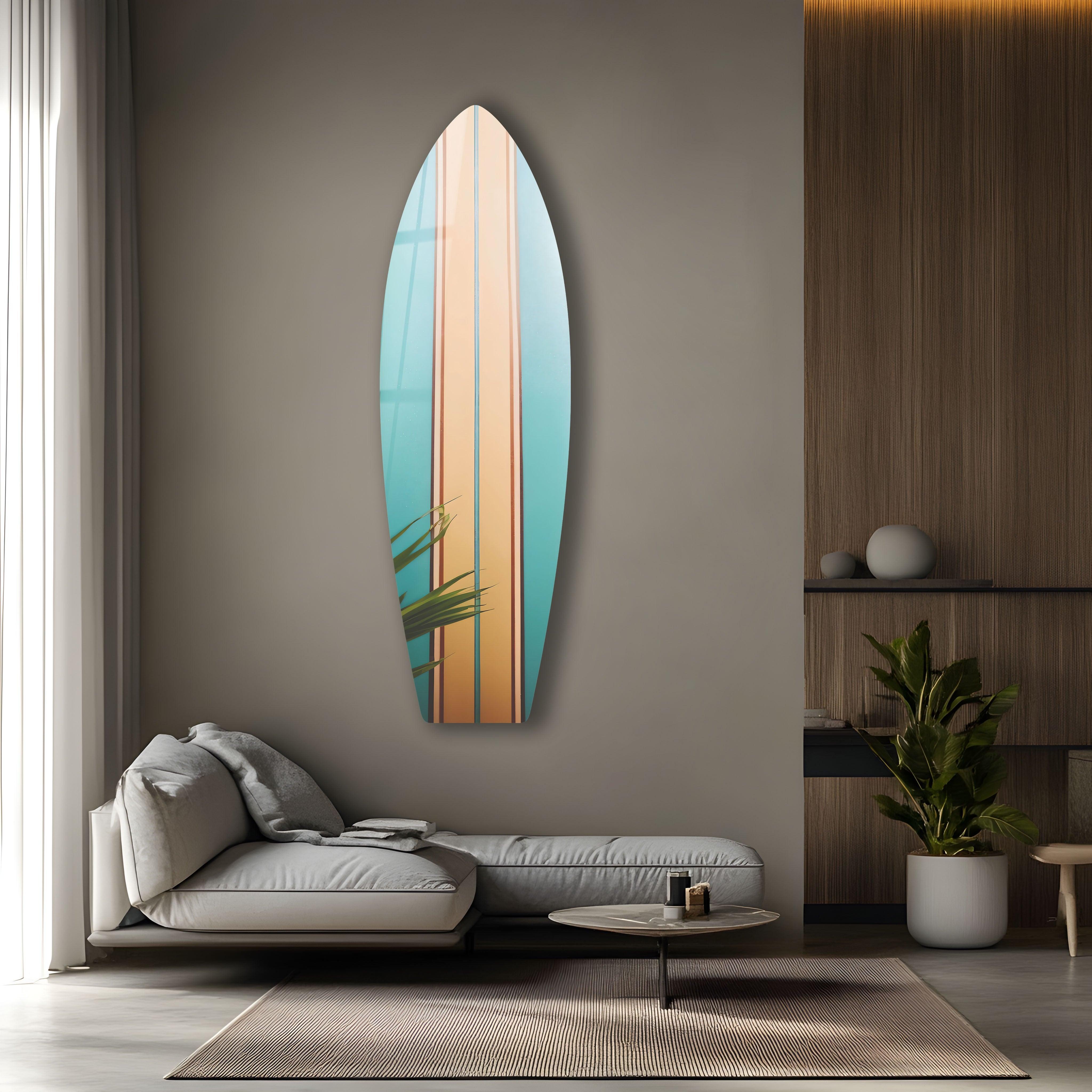 Stylish Beige and Brown Surfboard Wall Art - Coastal Decor for Beach House, Living Room & Bedroom - Perfect Nautical Theme Home Accent