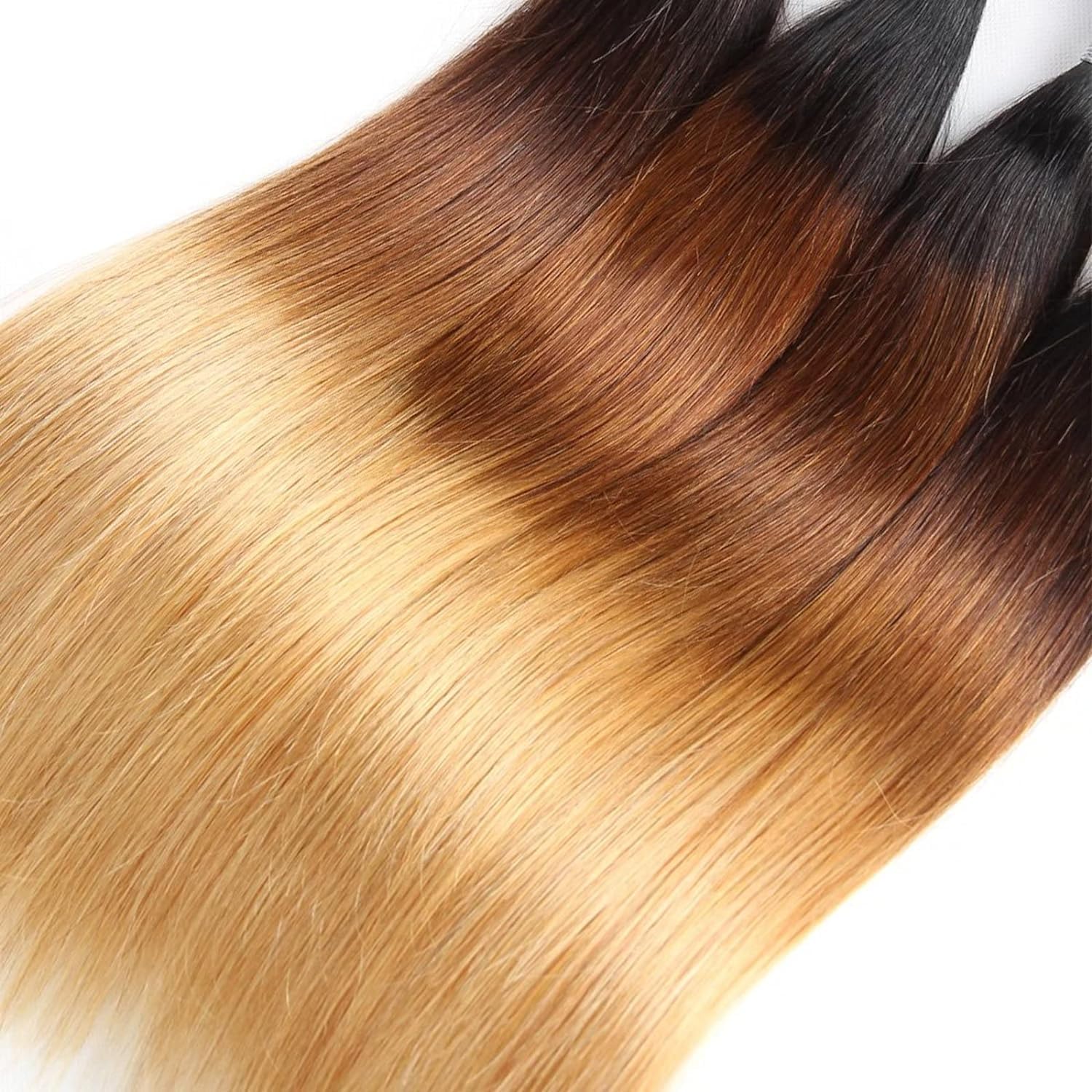 Ombre Straight Hair Extensions 3 Bundles (14/16/18 Inch) 100% Virgin Human Hair Weaves for Natural Look | Perfect for Daily Styling, Parties & Special Occasions