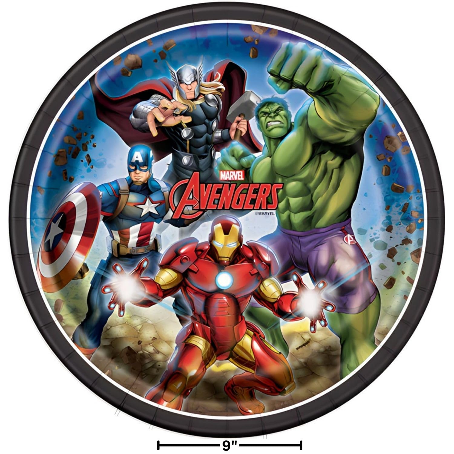 Avengers Round Paper Dinner Plates 9 Inch - 8 Pack | Superhero Themed Disposable Party Plates for Kids Birthday, Movie Night & Themed Events