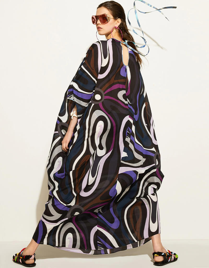Black Lewis Cotton Kaftan Dress for Women - Comfortable Loose Fit Maxi Dress - Perfect for Beach, Vacation, and Summer Wear